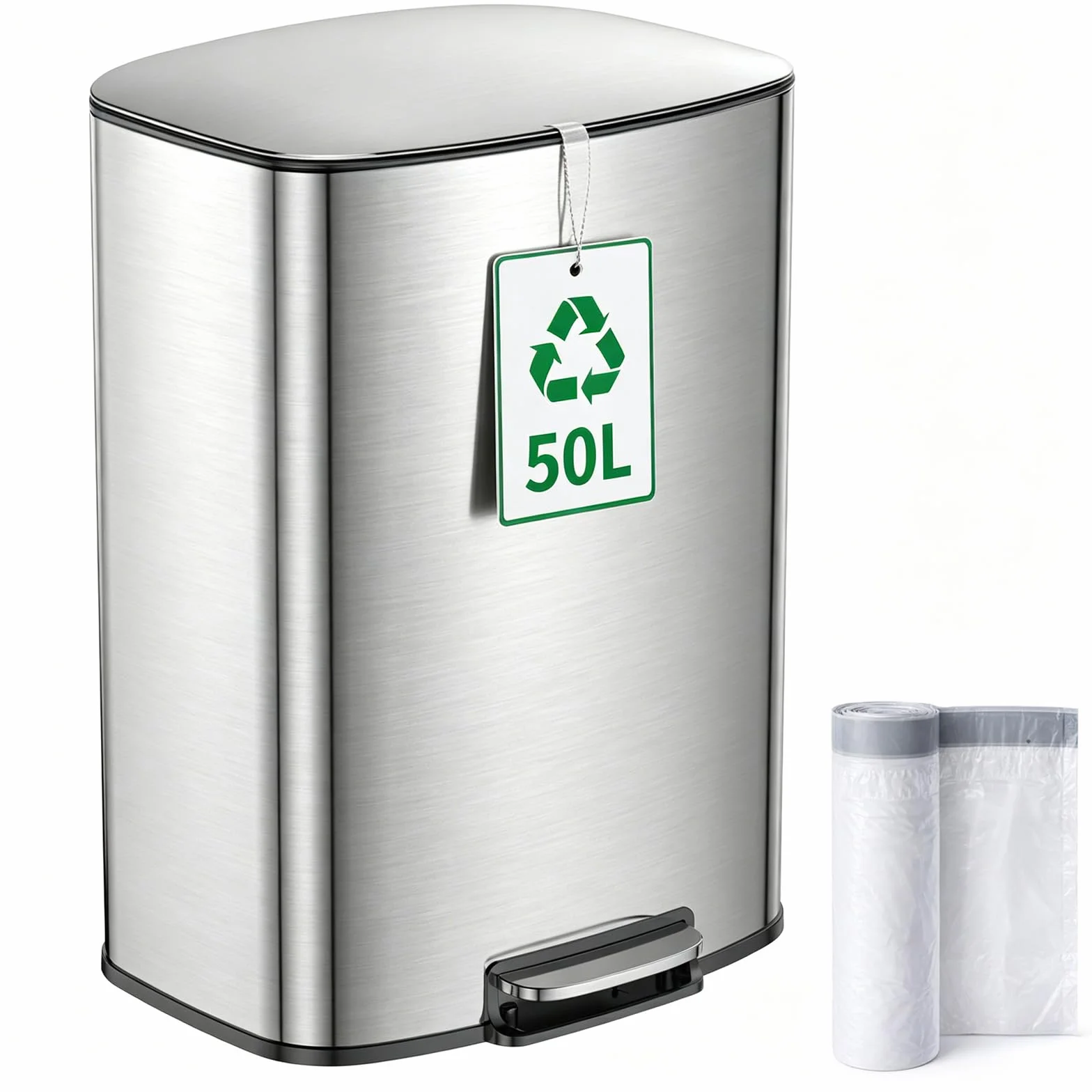 YEAUPE PRO Poubelle Cuisine 50L Inox Pédale Soft Close Silencieux Bac Amovible Anti-Odeurs