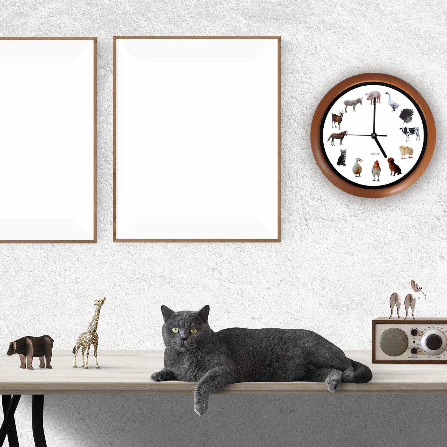SAFE Horloge Murale Enfants avec 12 Voix d'animaux Apprentissage