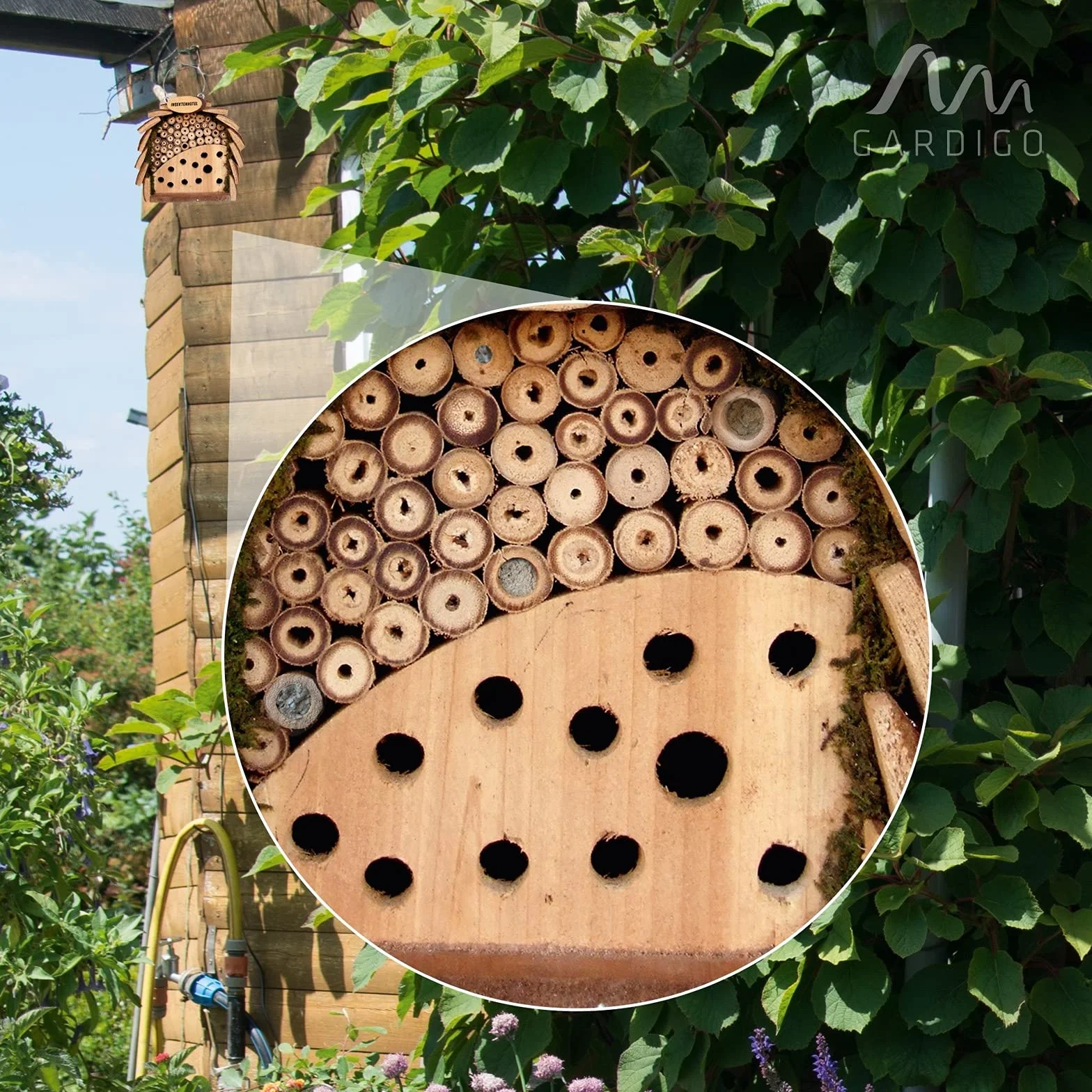 GARDIGO Hôtel à Insectes en Bois et Bambou Refuge Naturel pour Coccinelles Abeilles Abri Suspendu Jardin