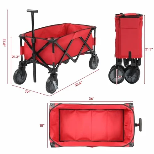 Bonnlo Chariot Pliable a Roulette pour Jardin 100 kg Rouge Tissu Oxford 600D Cadre Acier Allié