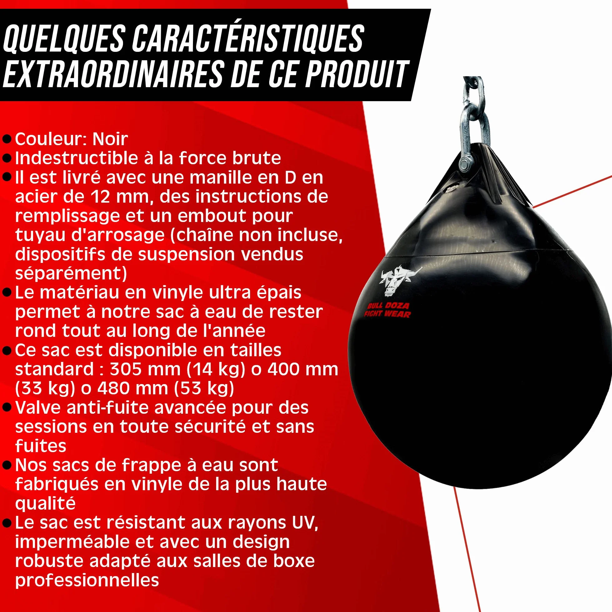 Bull Doza Fight WearWater Punch Bag - Robuste - Étanche - Trois Tailles