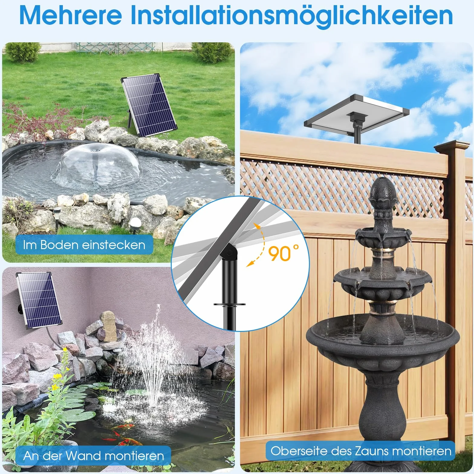 Pompe de bassin solaire extérieur 12 W avec tuyau 2 m câble 5 m fontaine solaire