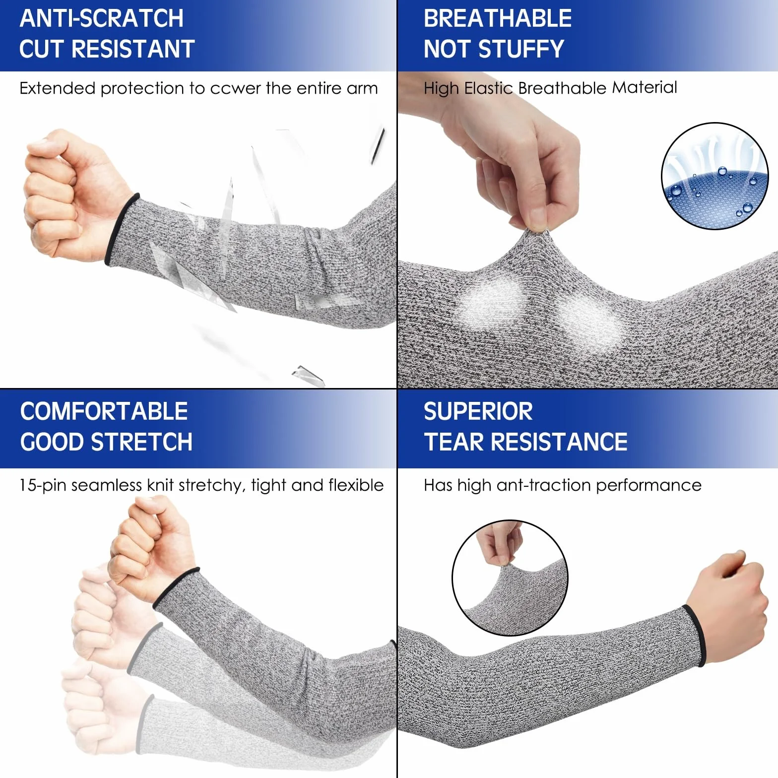 Geyoga 2 Paires Manchons Résistants à Coupures Protège-Bras Minces Protecteurs de Garde de Bras pour Peau Fine Manchons de Bras d’Ecchymoses pour Hommes (Gris)