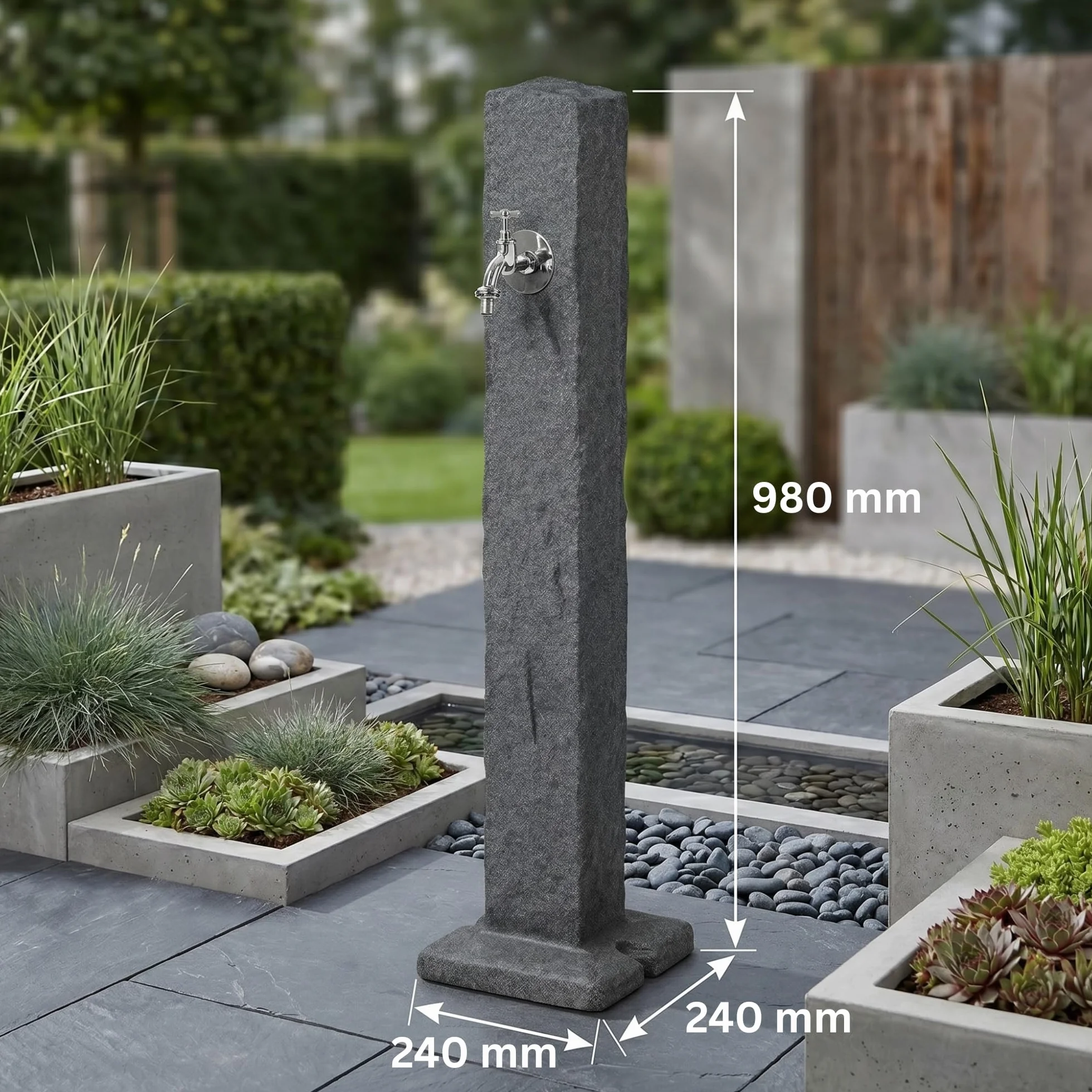 Fontaine sur pied granit 98 cm Colonne d'eau jardin YourCasa Résistante aux intempéries UV gel