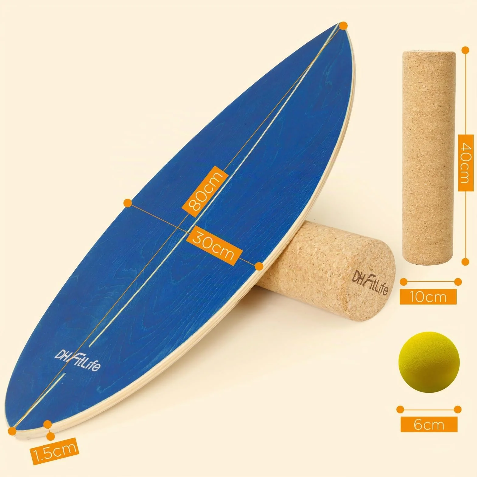 DH FitLife Balance Board Surf en Bois Massif | Planche de Surf d’Intérieur avec Rocker | Planche d’Équilibre pour Fitness & Proprioception à la Maison