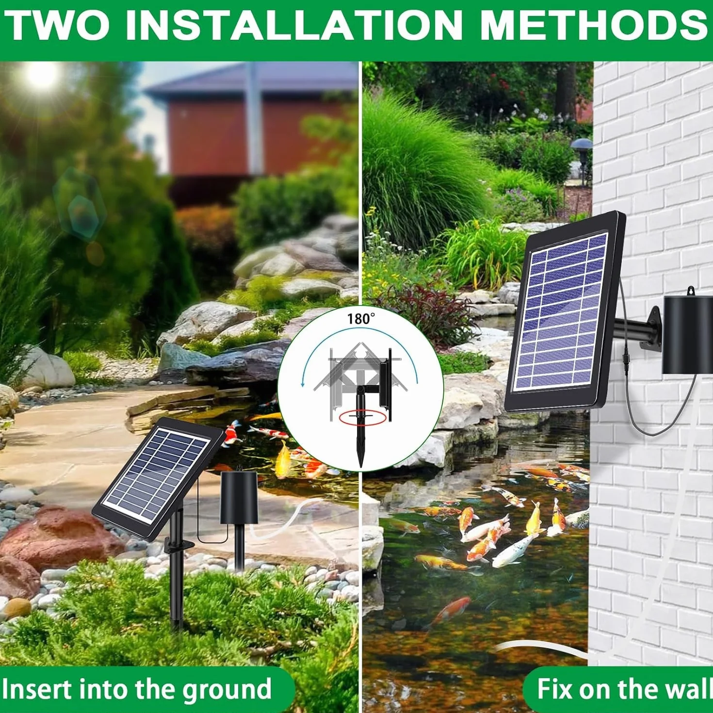 Aérateur Solaire de Bassin 4W 2200mAh 3 Modes 18H/36H/72H avec Pompe à Air Régulateur de Bulles