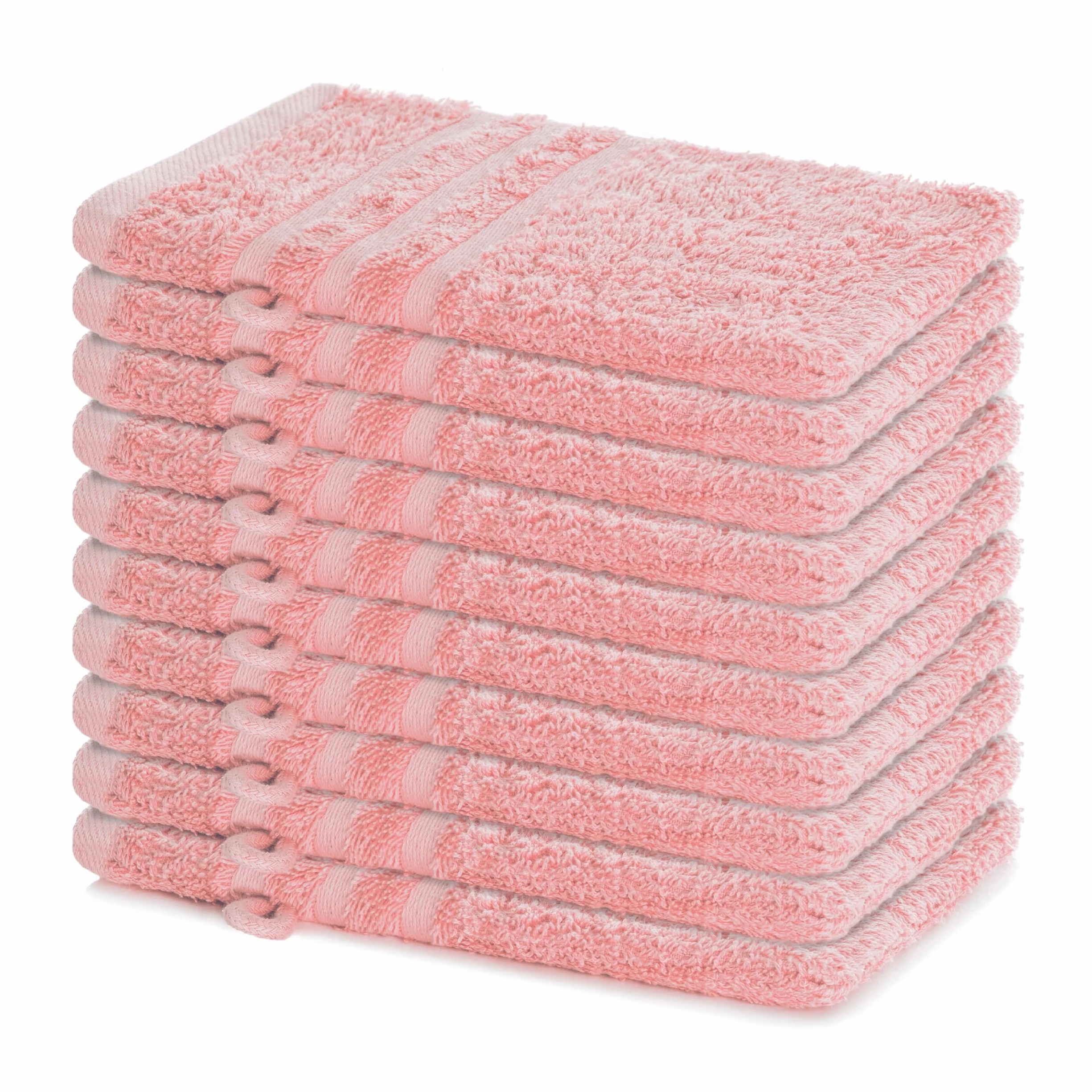 Lavea Lot de 10 Gants de Toilette 15x21 cm en Éponge 100% Coton Rose Pastel