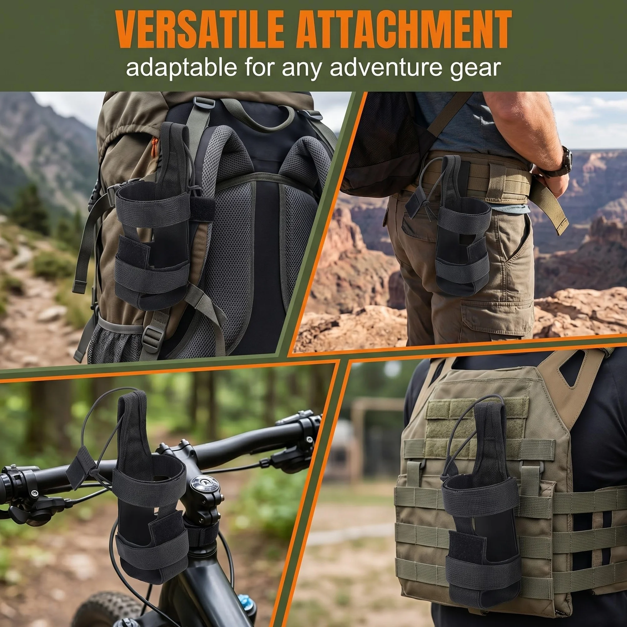 Porte-Bouteille Extérieur en Nylon Tissé | Housse Gourde Sport Outdoor | Fixation Ceinture et Sac | Résistant et Léger | Accessoire Randonnée Camping | Noir