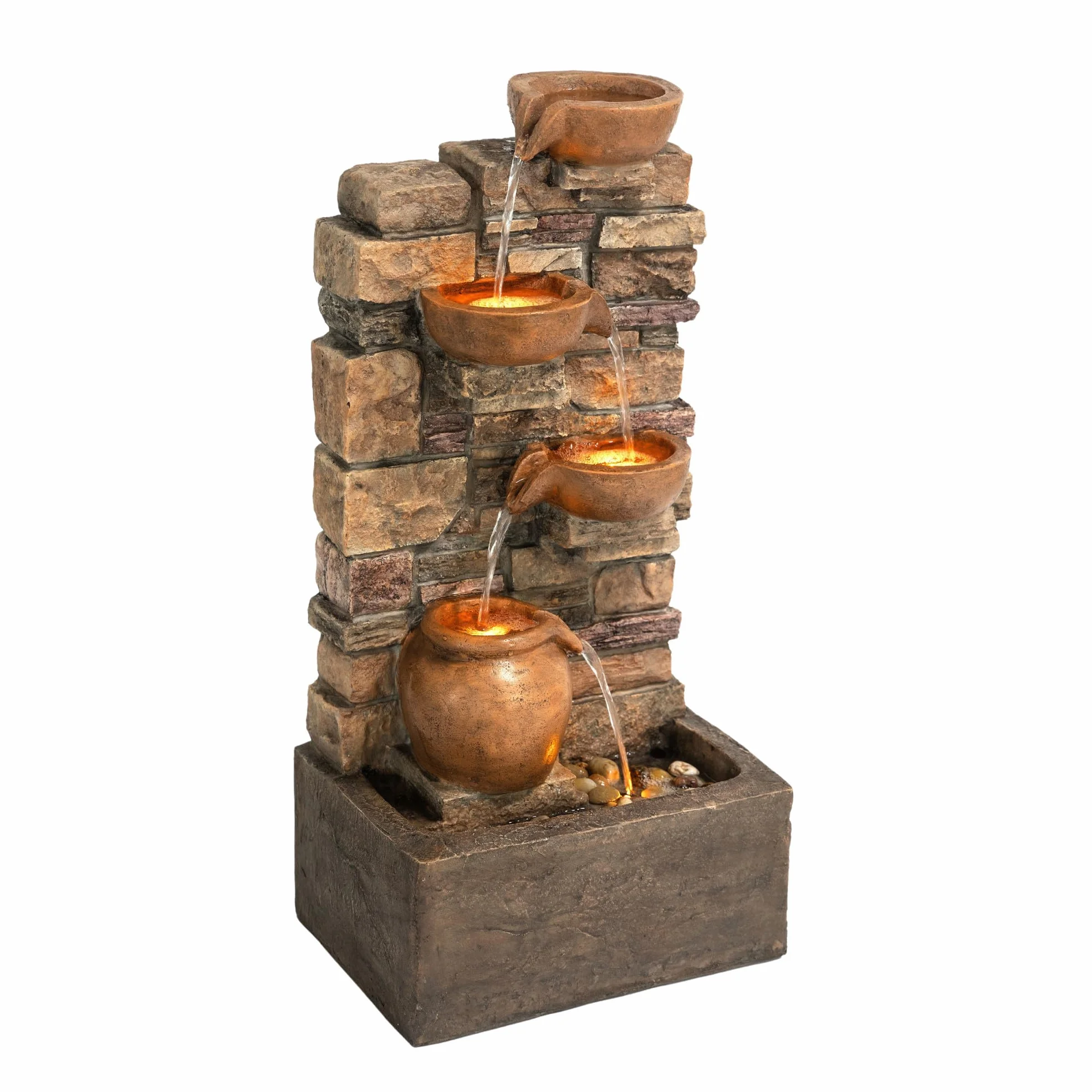 Teamson Home Fontaine Cascade 4 Niveaux Brun LED Jardin Exterieur