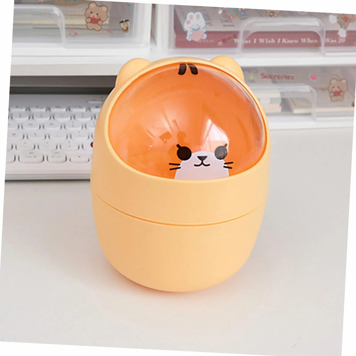 Cabilock Poubelle de Bureau Mignonne en Plastique Orange avec Couvercle Design Cartoon
