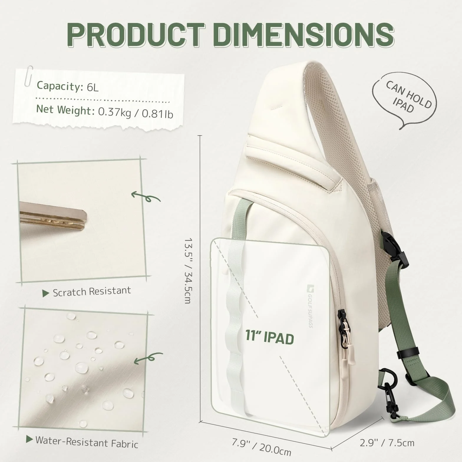 GOLF SUPAGS Sac Bandoulière Homme Femme Léger Résistant à l'Eau Polyvalent pour l'Extérieur Cyclisme Voyages