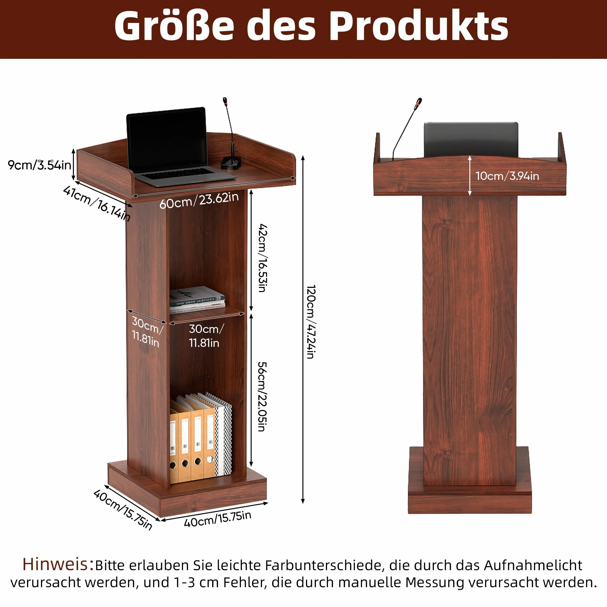 Pupitre en bois avec étagère de rangement 2 étages 60x41x120 cm pour salle de classe bureau restaurant