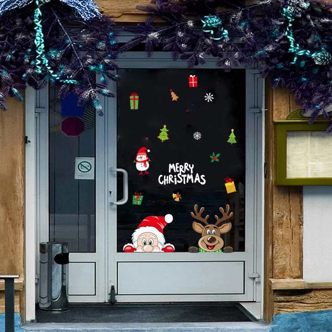 Autocollant fenêtre Noël enfant PÈRE NOËL et RENNE réutilisables électrostatique décoration vitres hiver