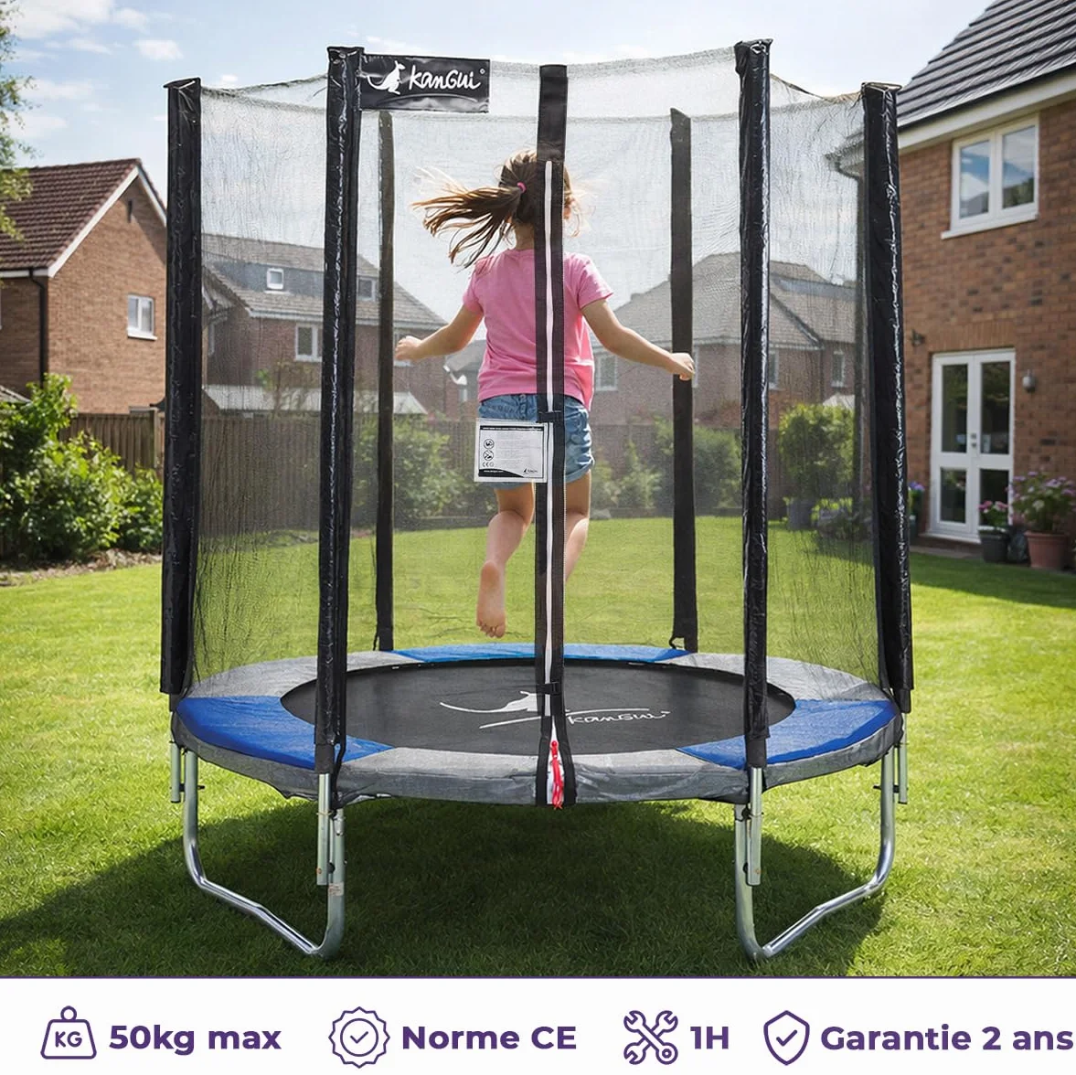 KANGUI Trampoline extérieur avec Filet de sécurité Gris/Bleu 180-430 cm RALLI