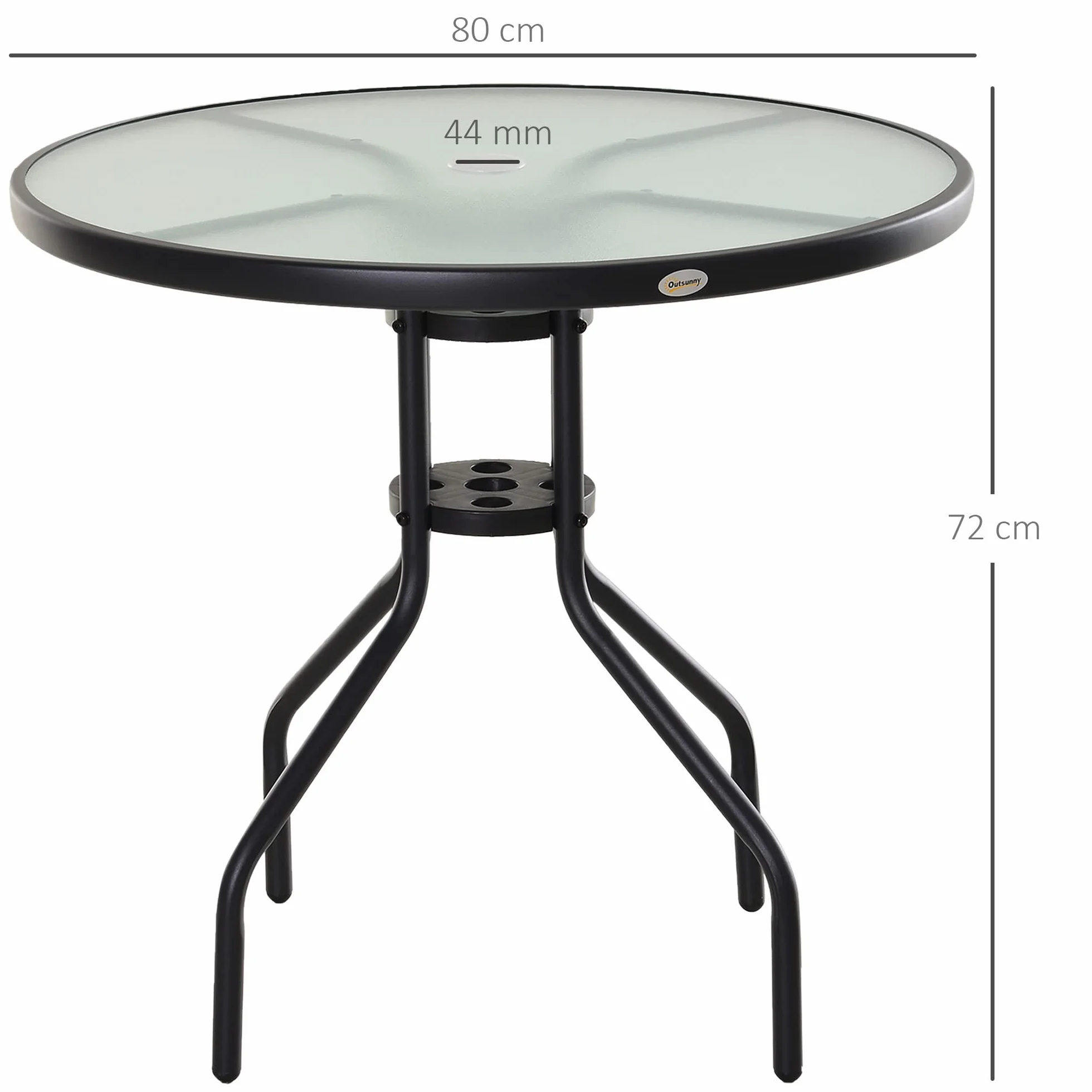 Outsunny Table Ronde Bistro de Jardin Ø 80 x 72H cm Acier époxy Noir Verre trempé Parasol