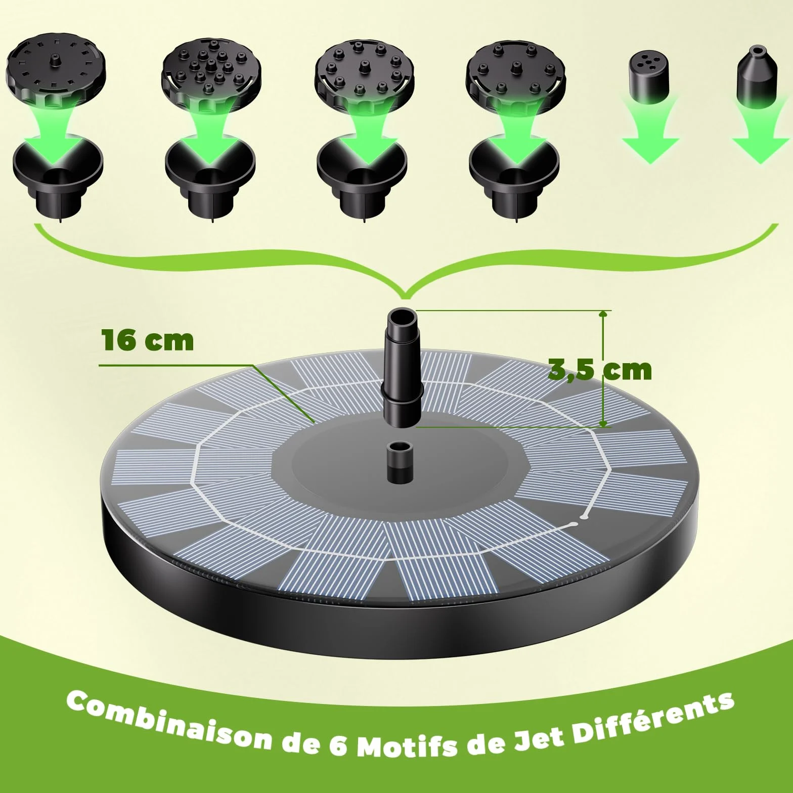 AISITIN Fontaine Solaire Extérieur 2.5W Flottante Pompe Bassin avec 6 Buses pour Bain d'oiseaux
