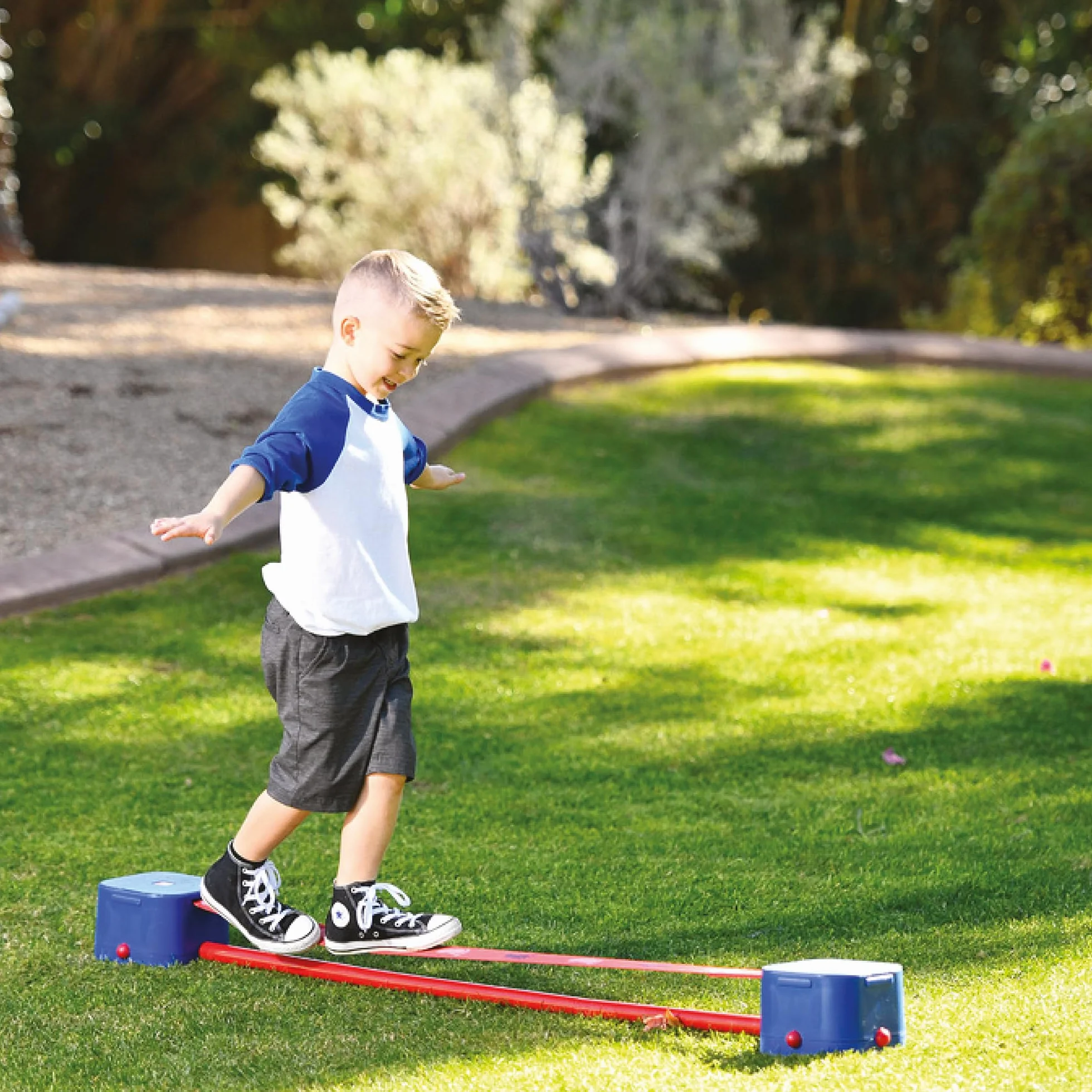Slackline pour Enfants, Développer l'Équilibre et la Coordination, Bleu et Rouge