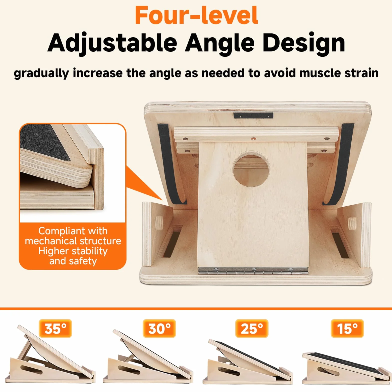 Planche d'Équilibre et d'Étirement 2-en-1 en Bois – 4 Angles Réglables, Pliable, avec Tapis Antidérapant, pour Mollets, Équilibre & Gainage, Maison & Bureau