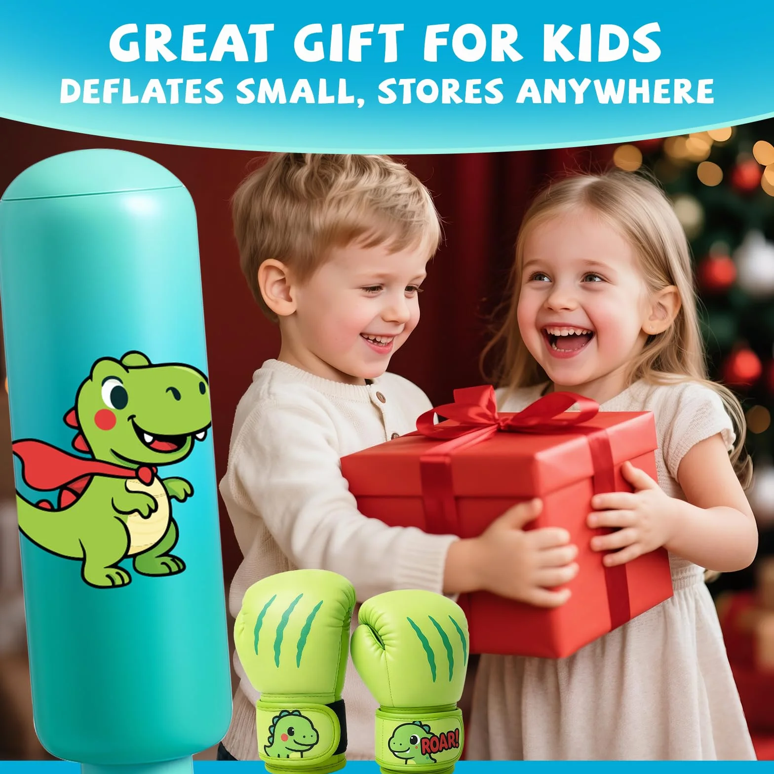 Sac de Boxe pour Enfants, avec Gants de Boxe, 120cm Gonflable Sac de Frappe Enfant Pratique du Karaté, Taekwondo, Cadeaux pour GarçOns et Filles