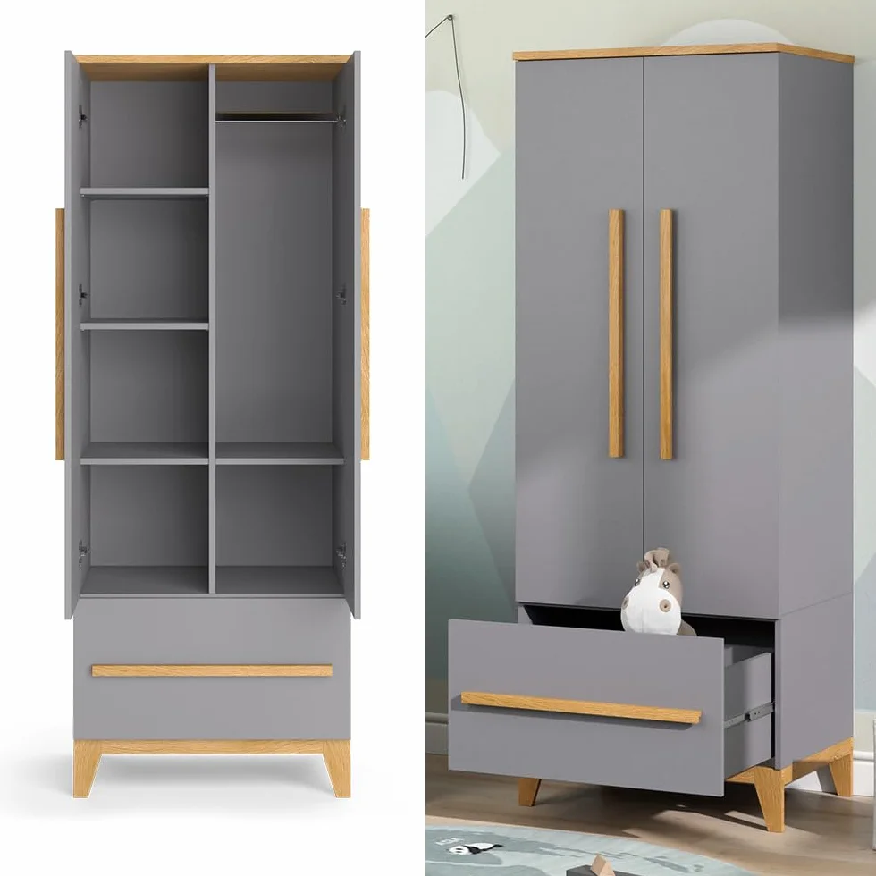 VitaliSpa Armoire pour Enfants Malia Gris 70x186.8cm Rangement Vêtements