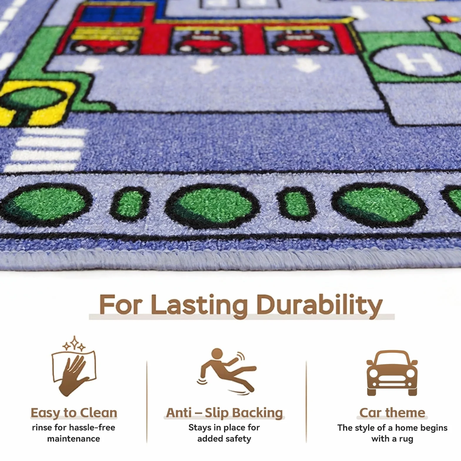 Tapis Voiture Enfant 50 x 80 cm Antidérapant Chambre Fille et Garçon Salle de Jeux