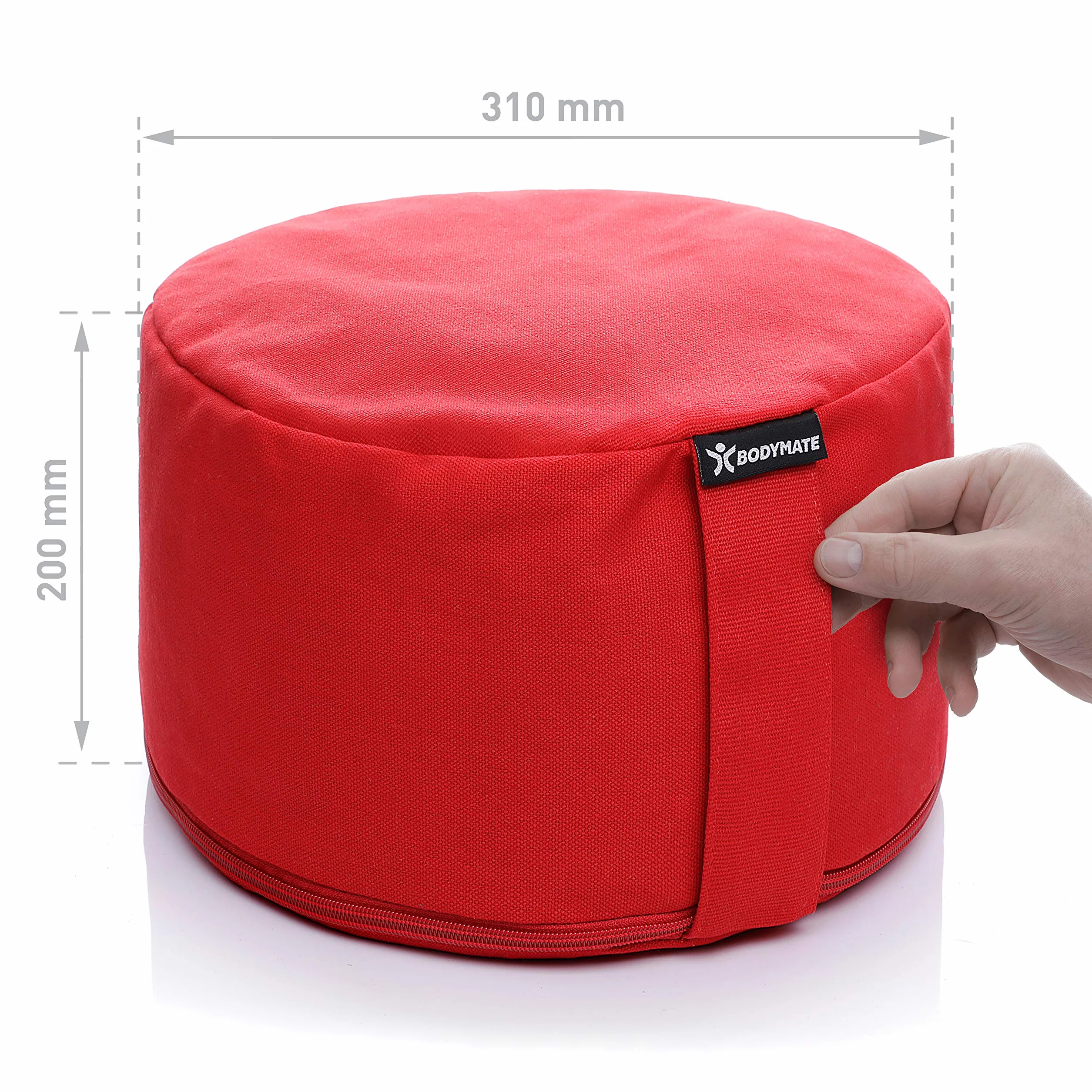 BODYMATE Coussin de méditation & Yoga (zafu) surélevé H20 cm Ø31 cm - Rembourrage en Coques de Sarrasin, Housse 100% Coton - Lavable en Machine