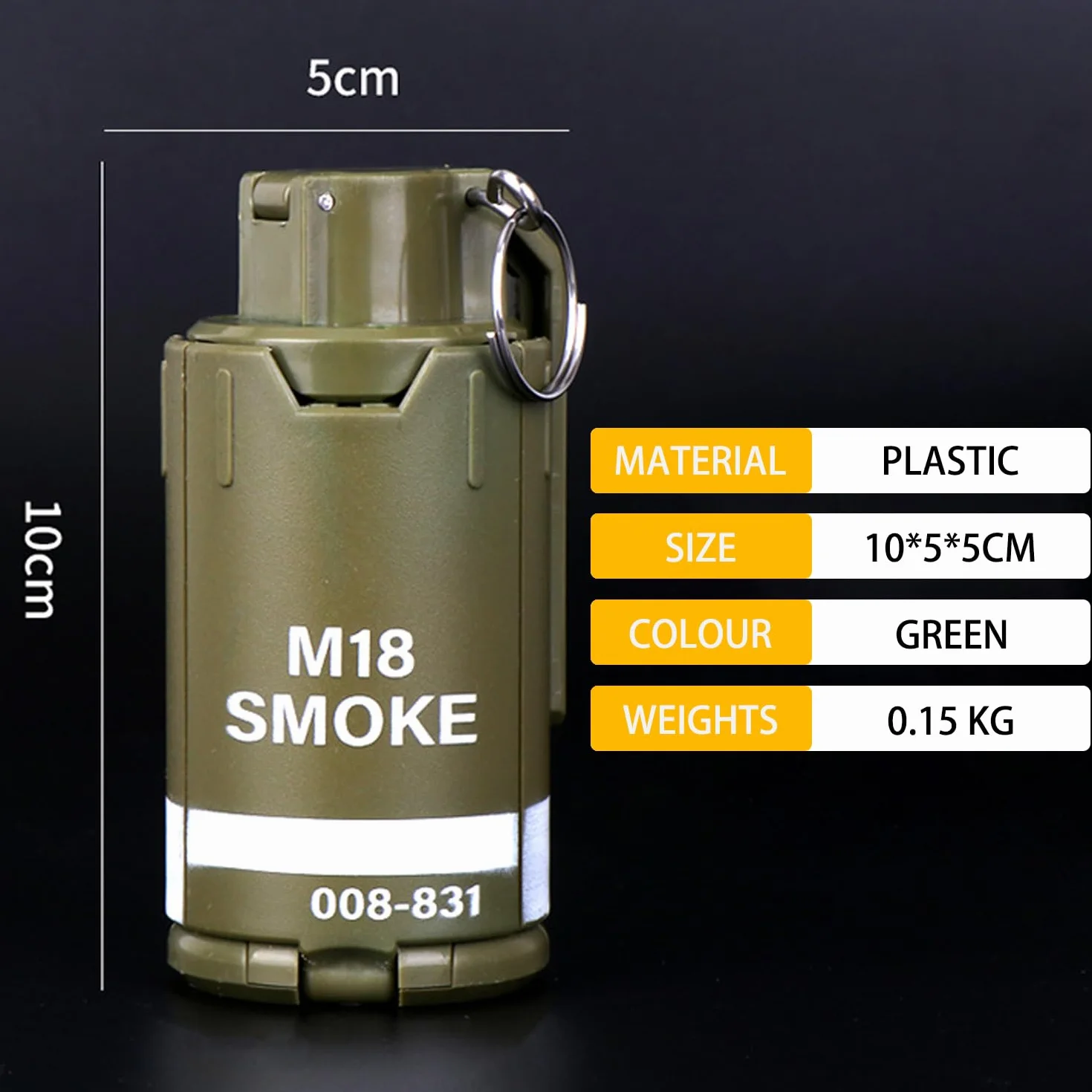 M18 Grenade Jouet en plastique Grenade à main Jouet pour l'extérieur CS Jeu Cosplay Accessoires Cadeau 14+ (Vert)
