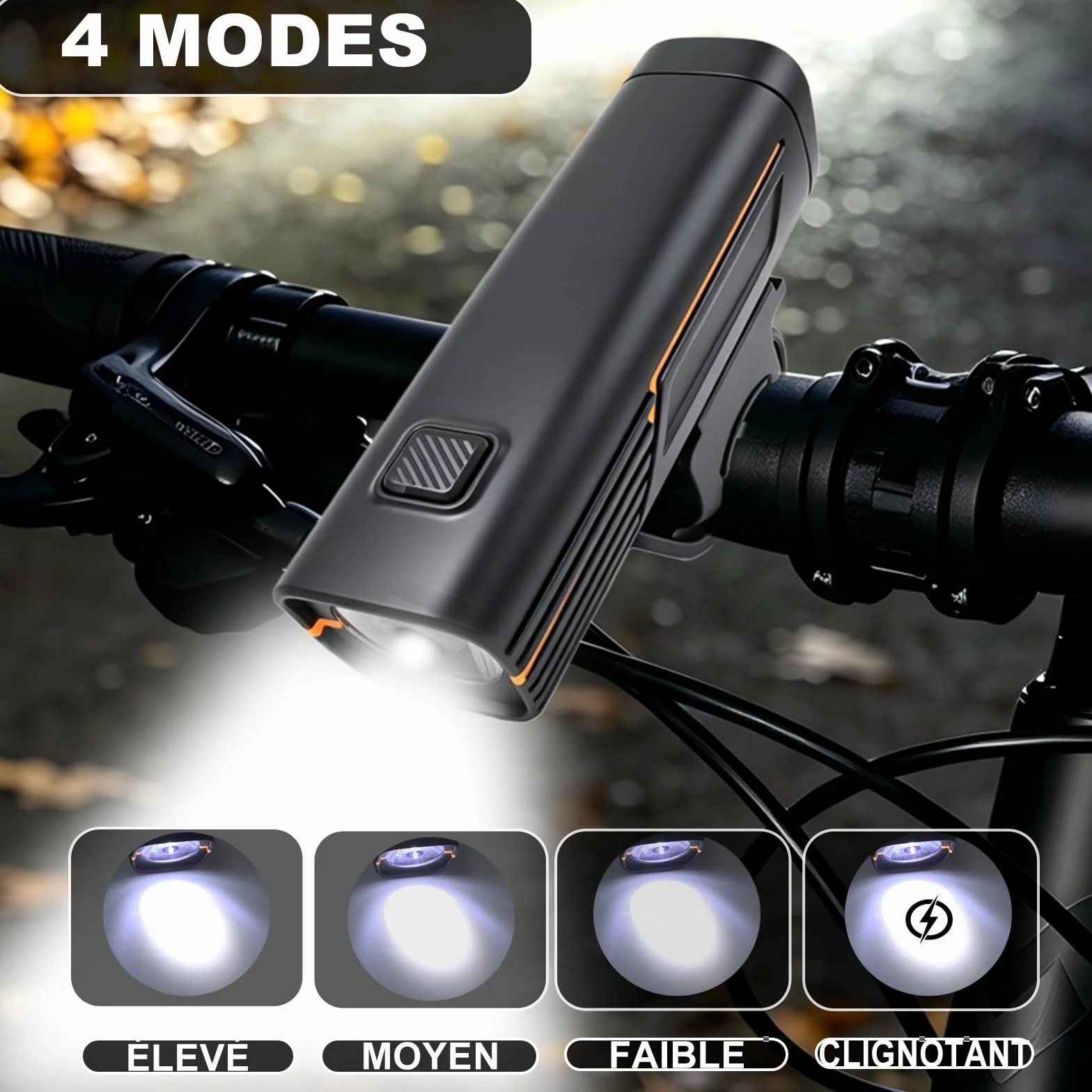 Lumiere Velo Rechargeables USB, Phare Avant pour Vélo a LED Puissant,Balade de Nuit Lampe de Poche,de vélo Avant Phare,4 Mode,imperméable Facile à Installer,Lampe Velo pour VTT Course Cycliste