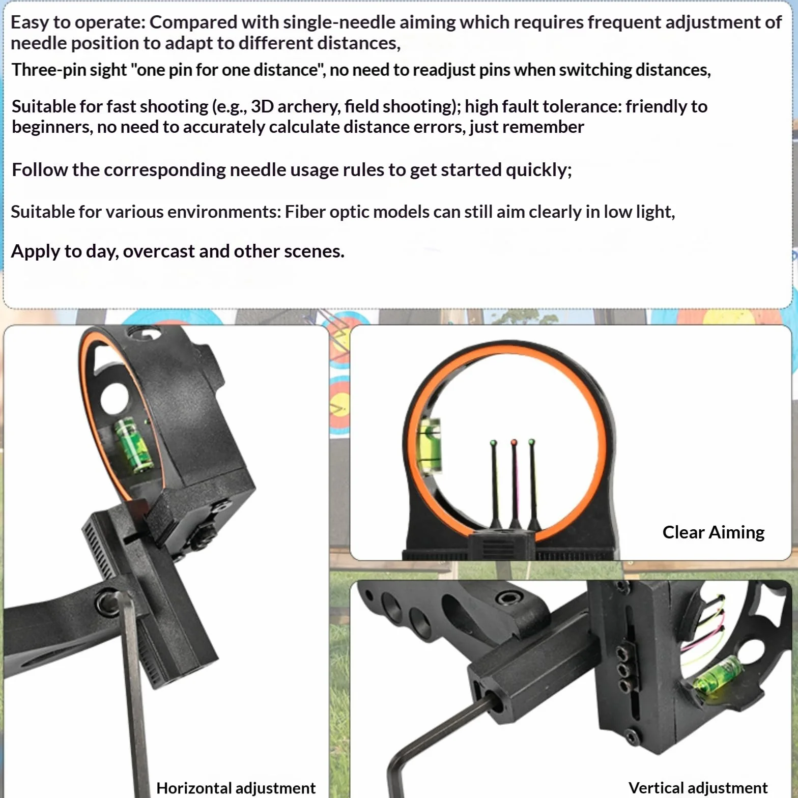 Tir à l'arc Viseur d'arc à Poulies 3 Broches Micro Ajuster 3 Pin Bow Sight Visières pour Arc Composé Alliage d'aluminium Visée d'arc pour la Pratique du Tir à la Cible