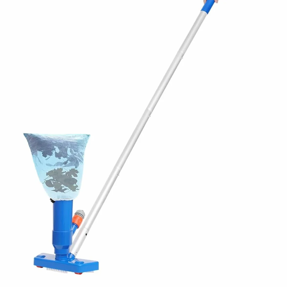Nettoyeur de Piscine 143cm 4 Tiges Amovibles Aluminium Tête d'Aspiration avec Sac à Feuilles