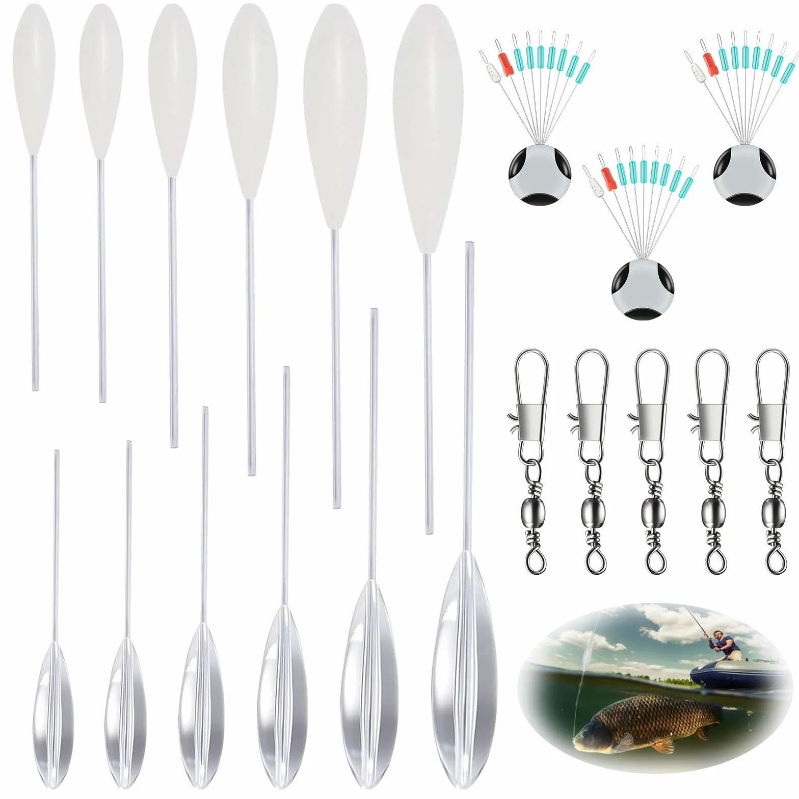 20 Pièces Bombette Peche Truite Set Semi-Plongeante Flottant 6g-20g Triple Pivotant Stop Float