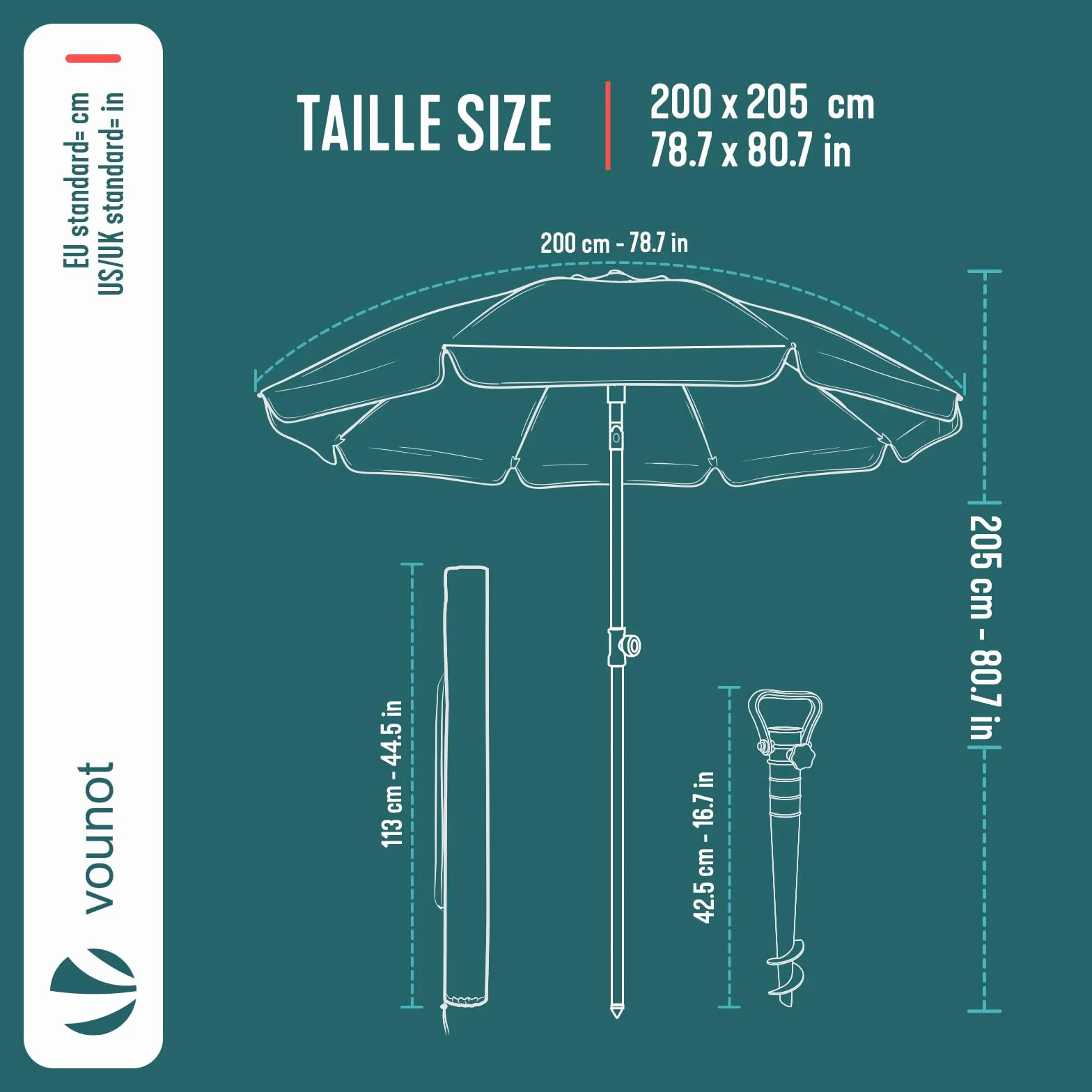 Parasol de Jardin 200cm Inclinable Hauteur Réglable Protection UV 50+ Beige