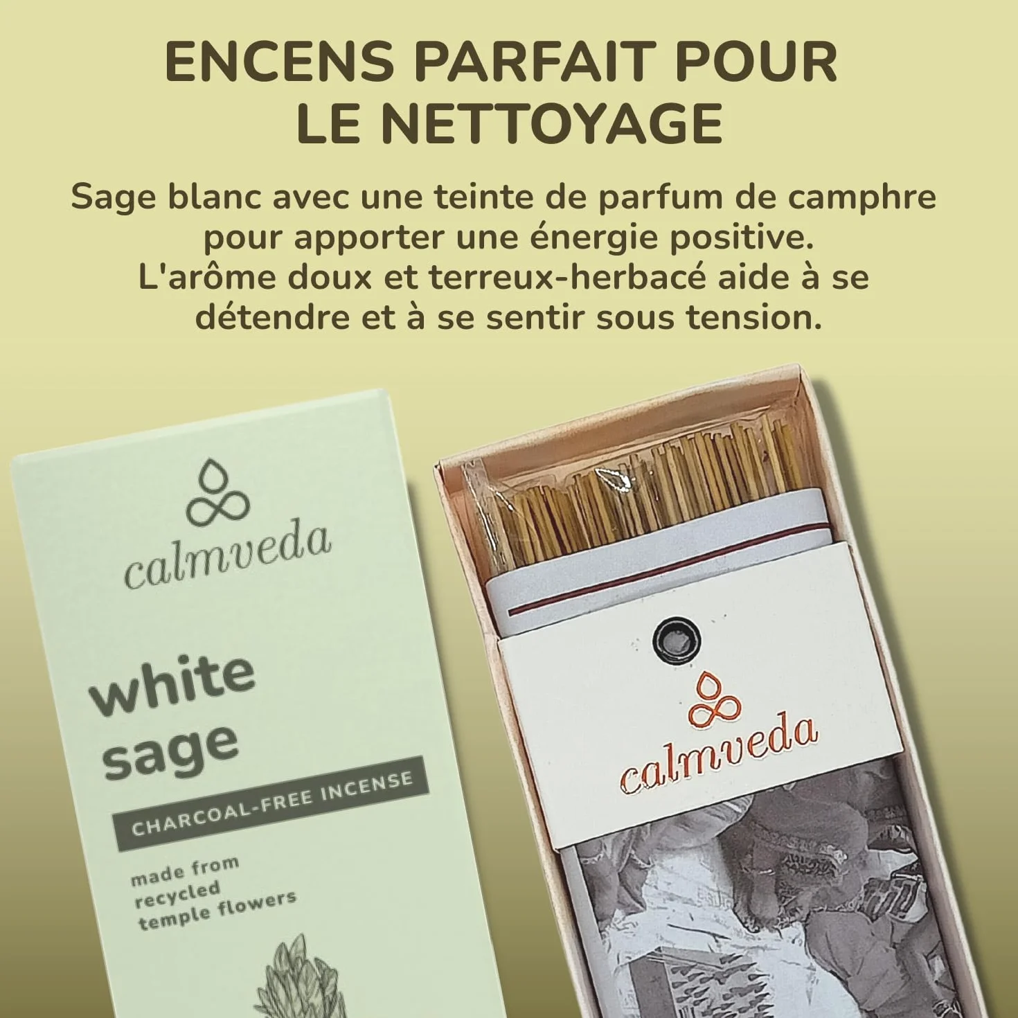 Calmveda Bâtons d'Encens à la Sauge Blanche 80 pièces pour Nettoyage – Protection Énergétique