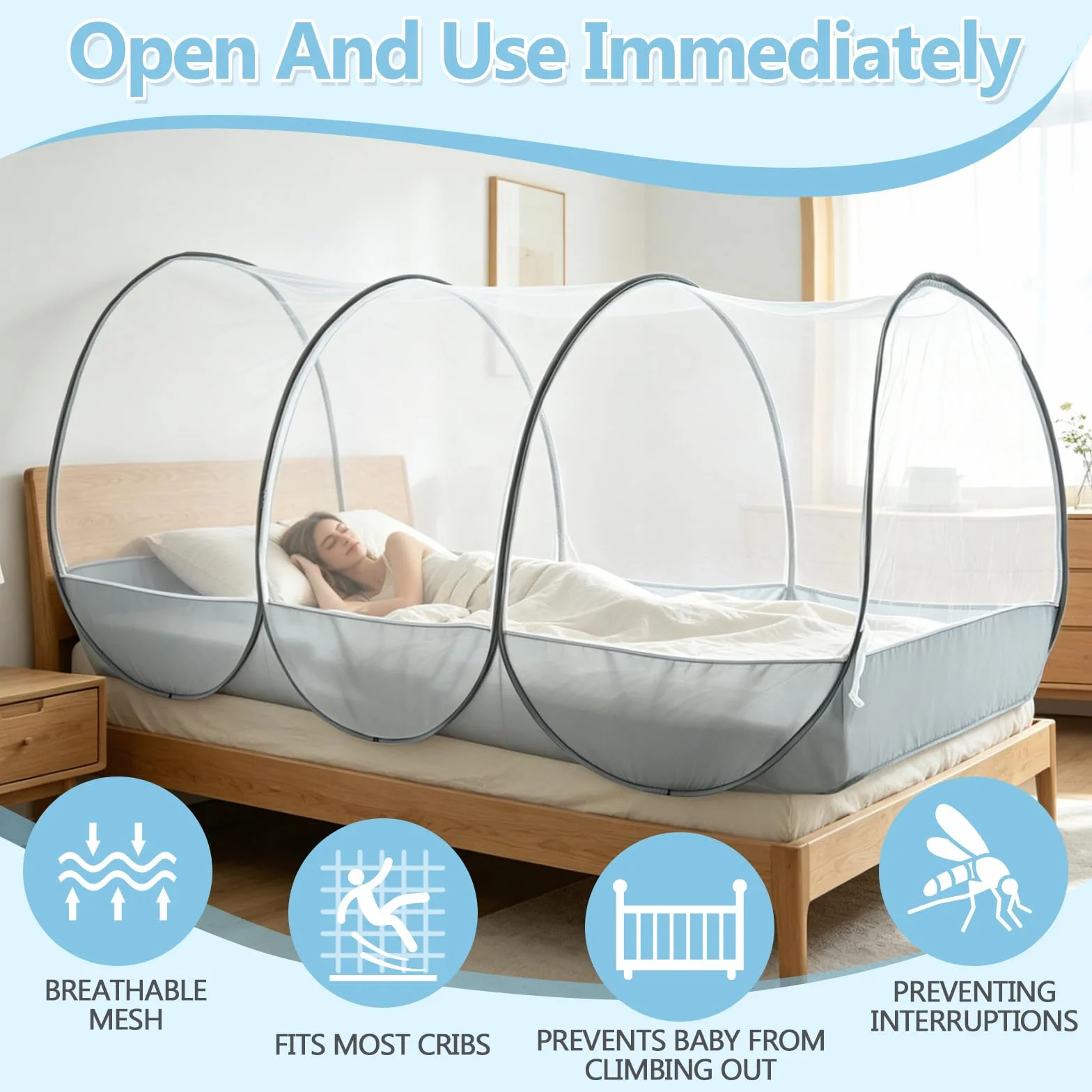 Moustiquaire De Voyage Pop Up 190 x 90 x 90 cm, Moustiquaire Pliable Ultra légère pour Chambre à Coucher, Camping, Extérieur, Installation Facile et Rapide