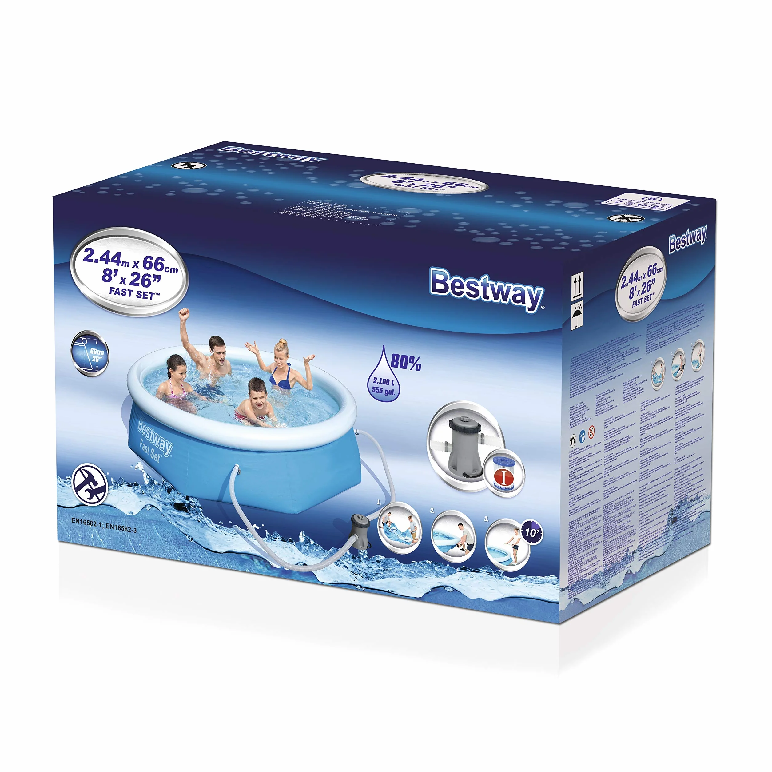 Bestway Kit de piscine Bleu 244 x 244 x 66 cm 2300 L