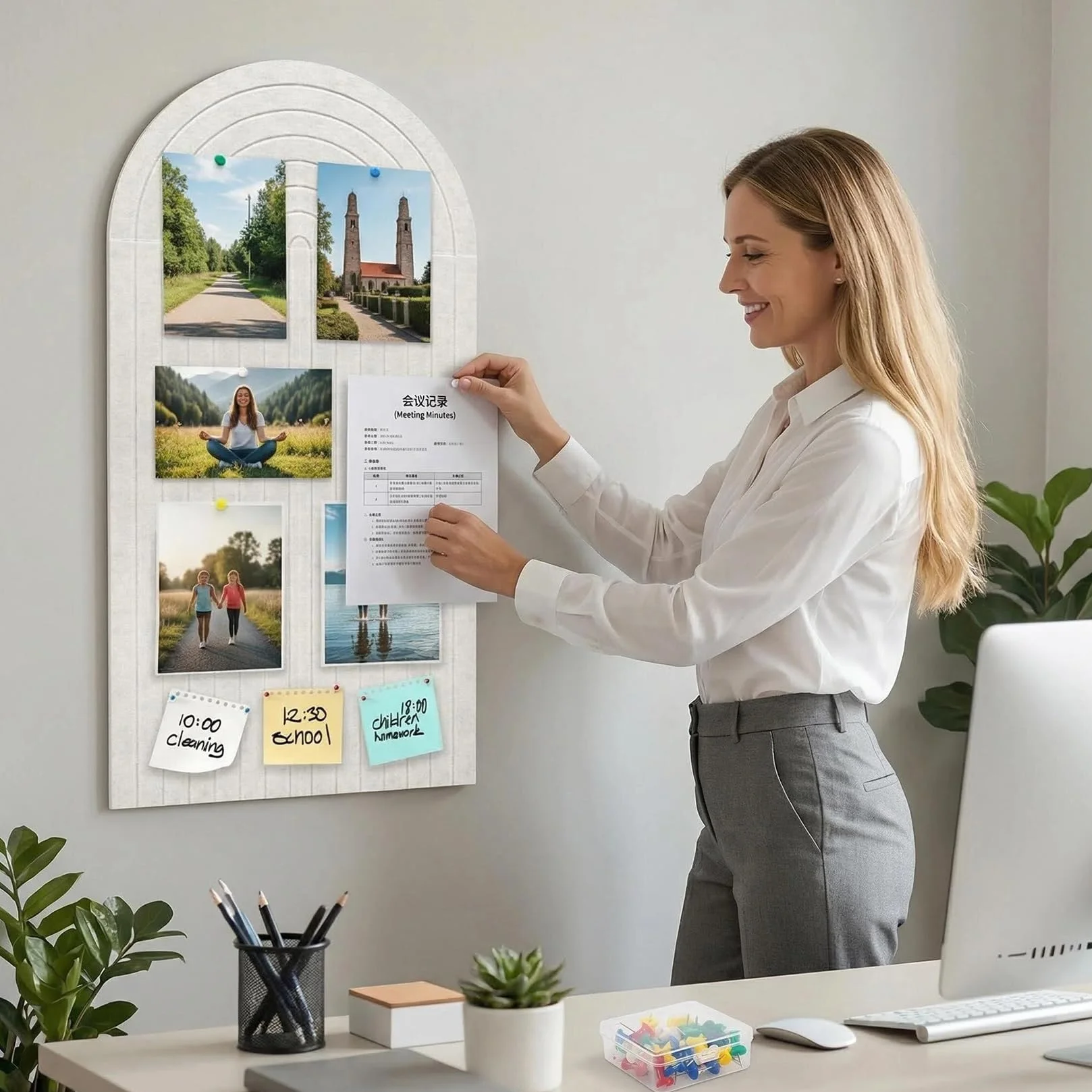 Grand tableau d'affichage autocollant en feutre 40 x 60 cm pliable - Alternative décorative en liège pour bureau