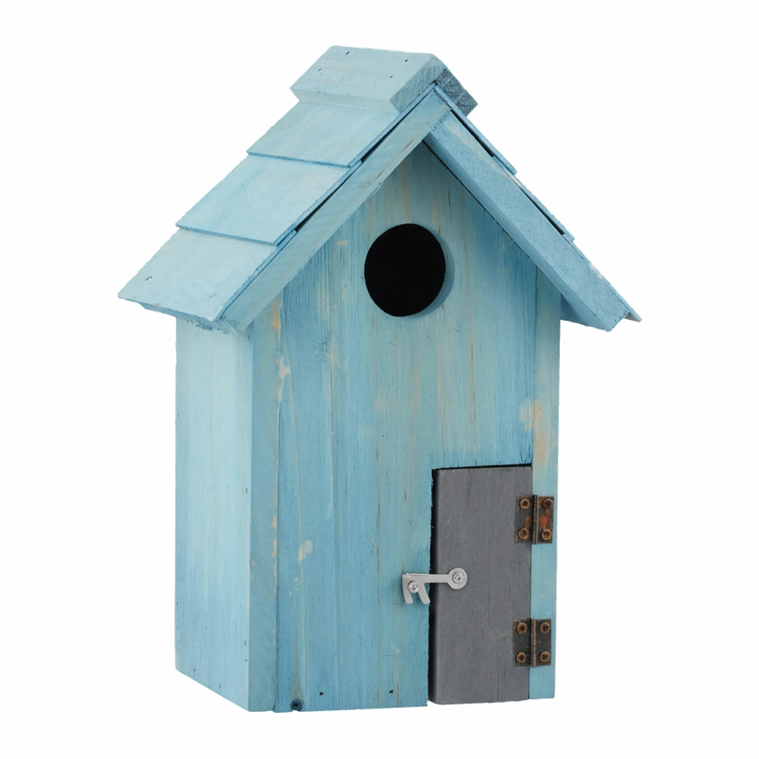 Relaxdays Nichoir à oiseaux en bois forme de petite maison bleu clair 24,3 x 17 x 12 cm