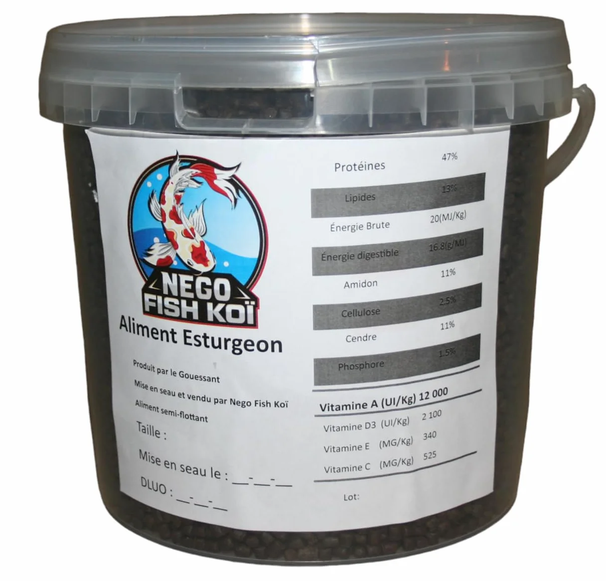 Aliment esturgeon Seau 3 L Taille 4