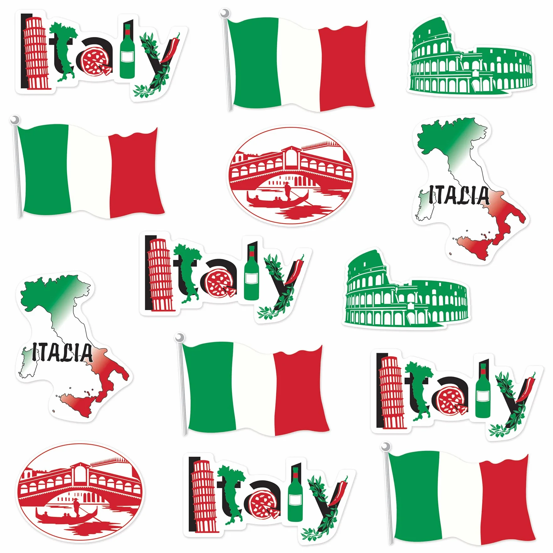 Beistle Lot de 14 Décorations Italiennes en Papier Rouge/Blanc/Vert/Noir