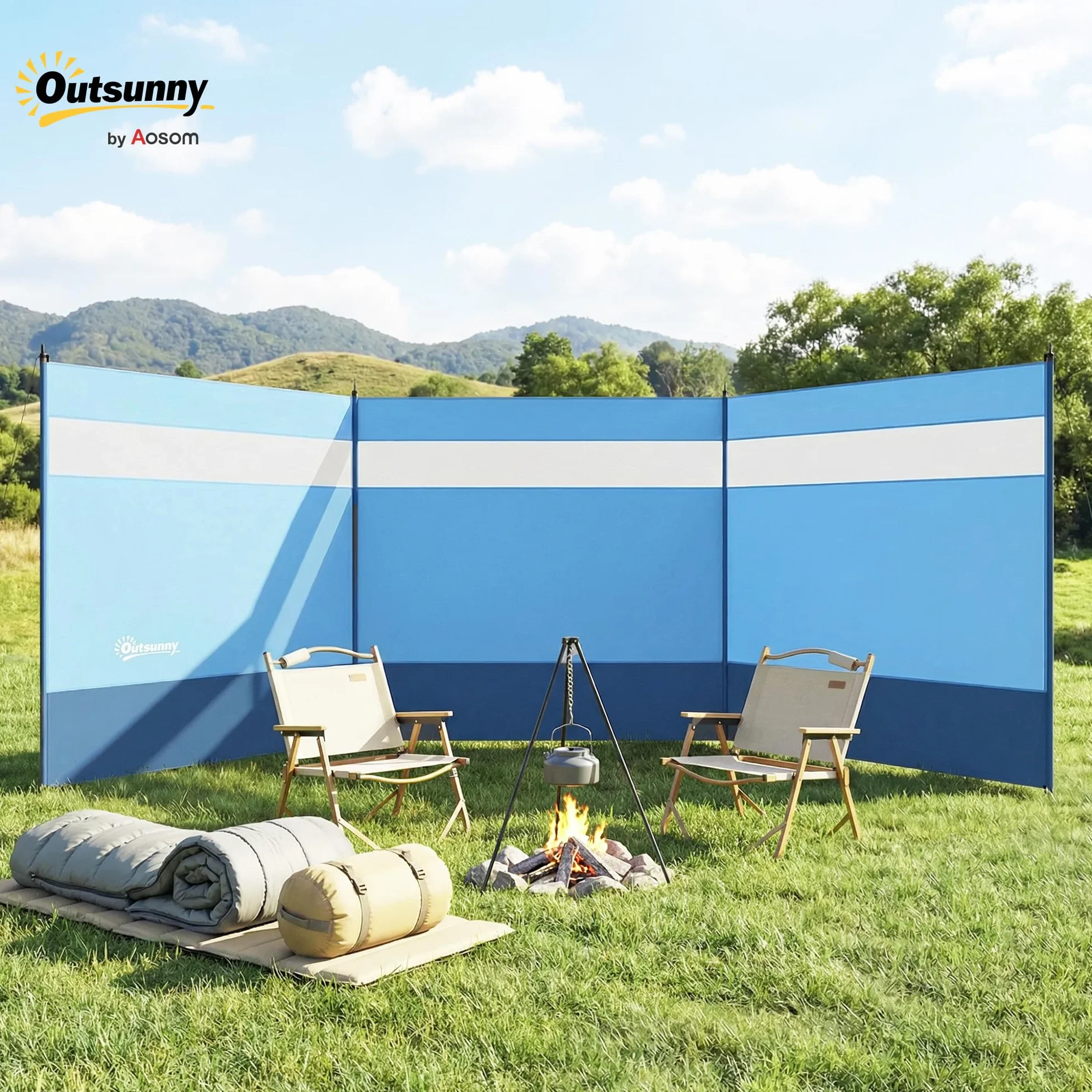 Outsunny Paravent de Camping Brise-Vent de Camping Portable Pliable avec Sac de Transport et poteaux en Acier