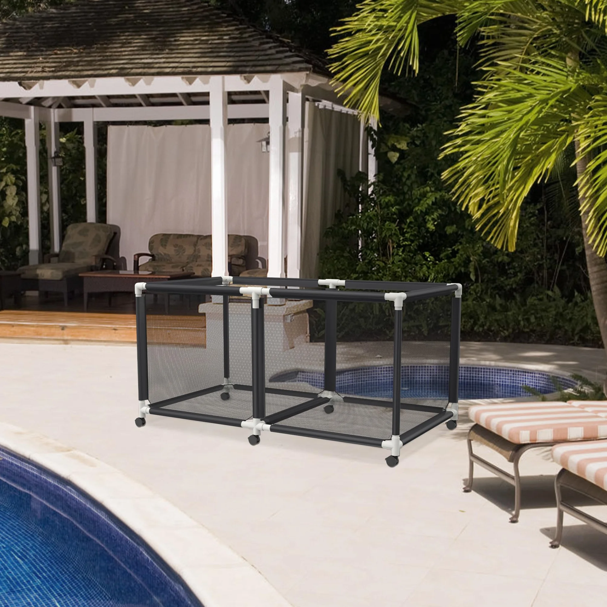 Aufun Boîte de rangement pour piscine organisateur filet jouets flotteurs serviettes