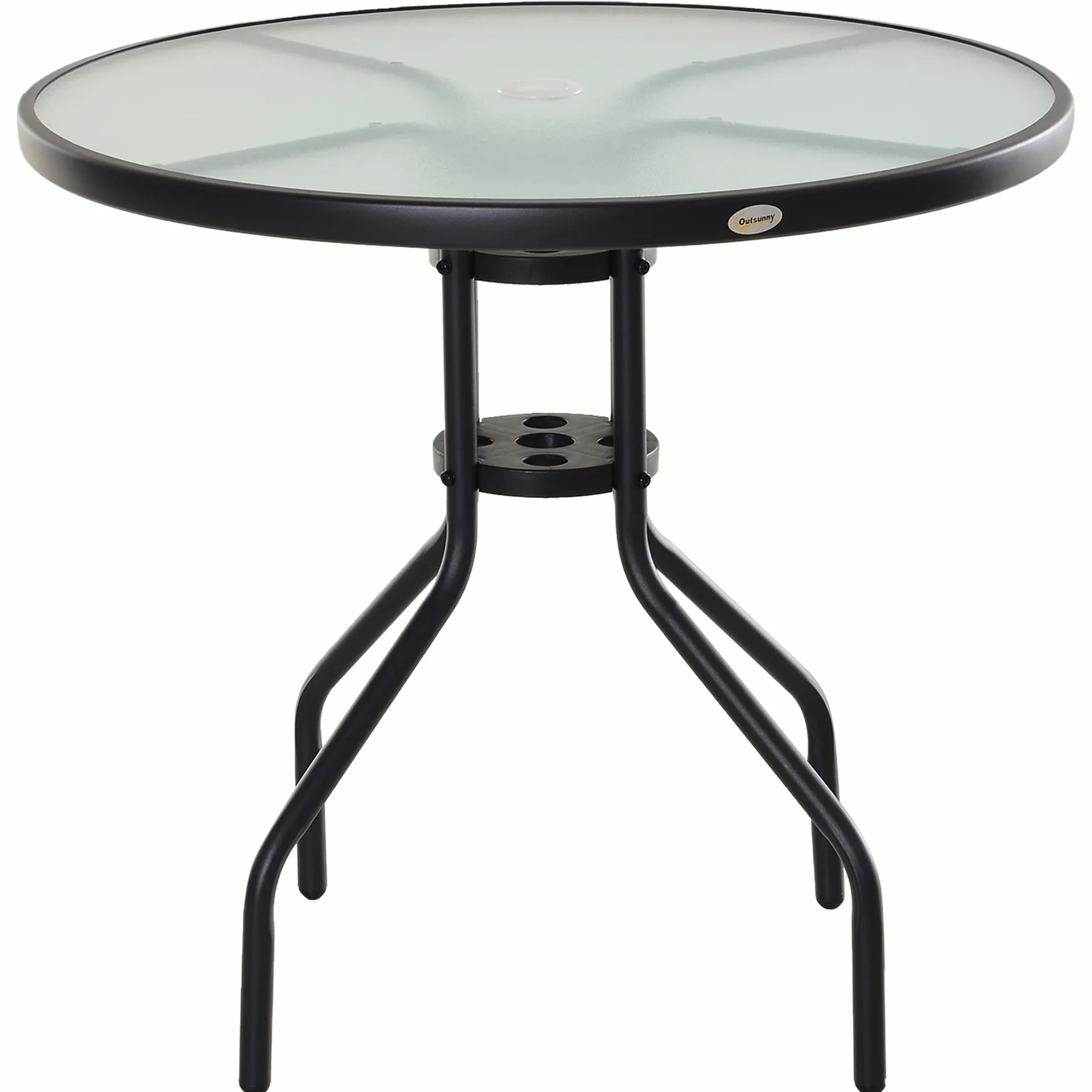 Outsunny Table Ronde Bistro de Jardin Ø 80 x 72H cm Acier époxy Noir Verre trempé Parasol