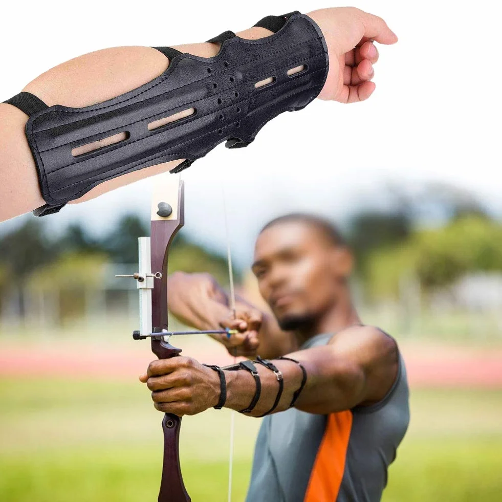 Armguard de tir à l'arc en cuir de protection de l'avant-bras réglable pour la chasse