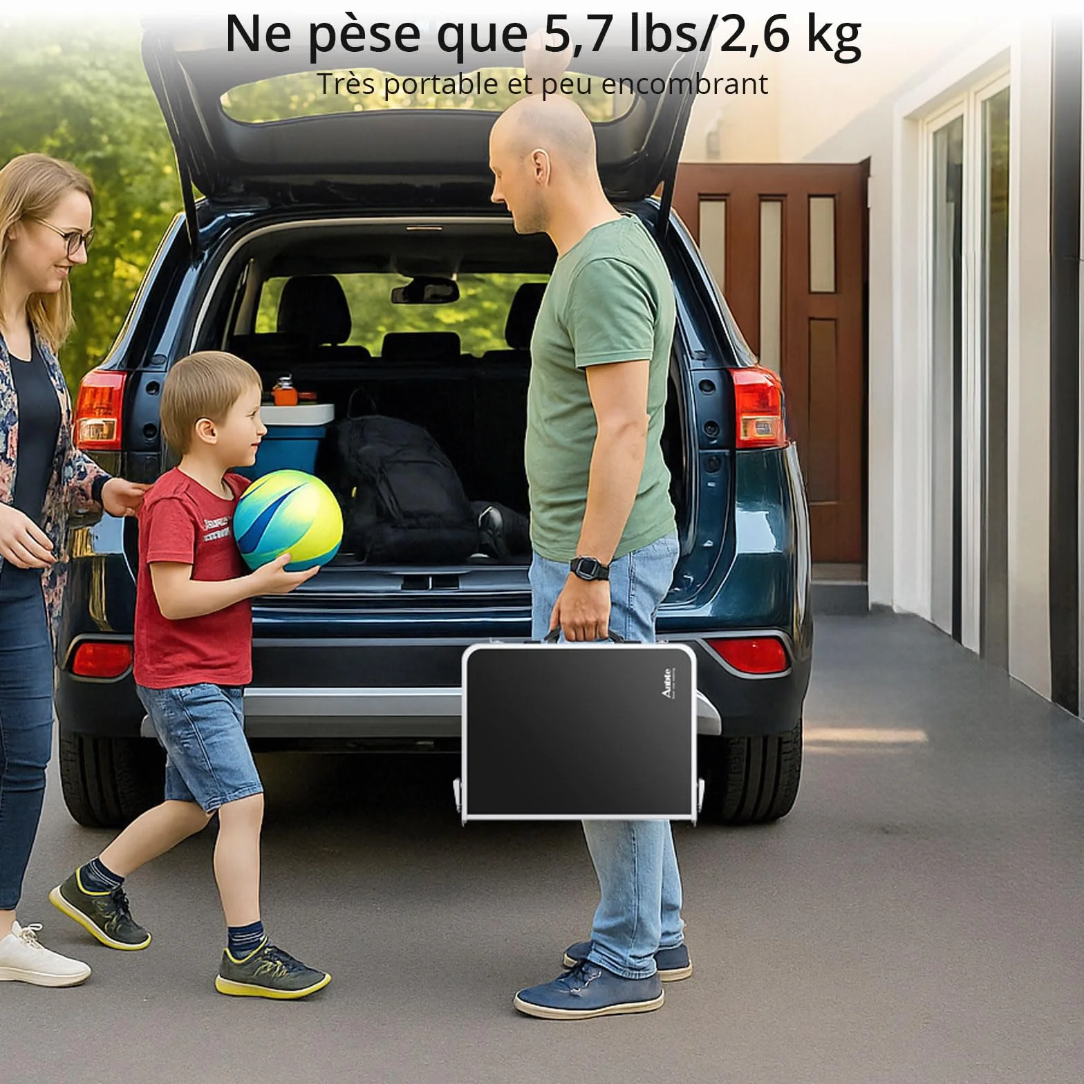 Anbte Table de Camping Pliante avec Rangement Net 3 Hauteurs Aluminium MDF Noir