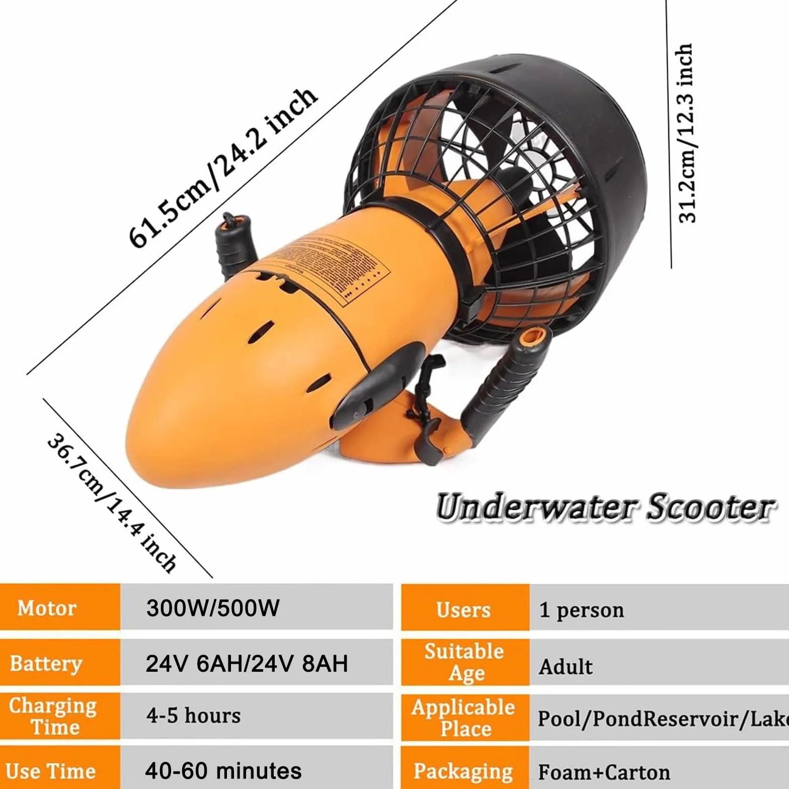 300W Hélice d'eau sous-Marine à 2 Vitesses pour Scooter de mer, propulseur sous-Marin pour Piscine de plongée sous-Marine et Aventure en apnée