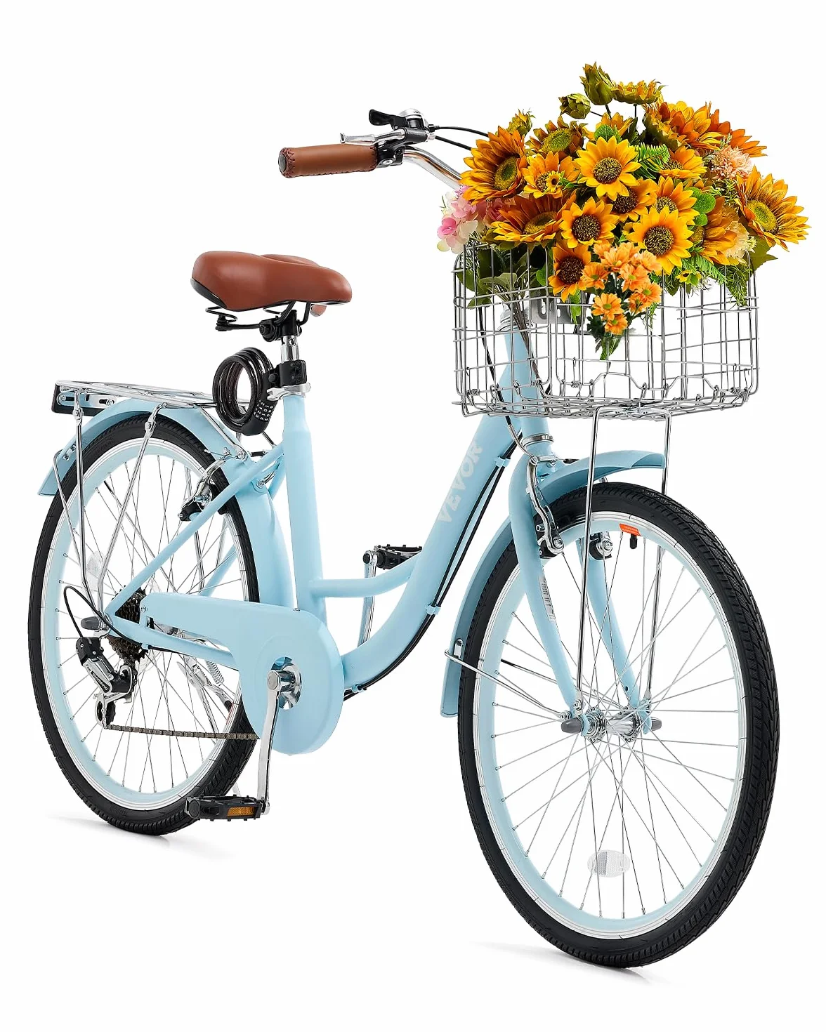 VEVOR Vélo croiseur, Vélo de Plage avec Panier de Grande capacité, Porte-Bagages arrière et siège réglable, sécurisé et Robuste, pour Cyclisme..