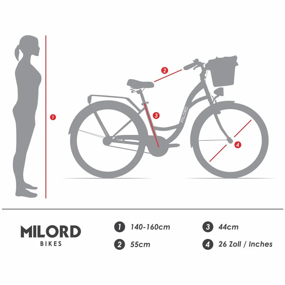 MILORD Vélo Confort Blanc 26 Pouces 7 Vitesses avec Panier Porte-Bagages arrière