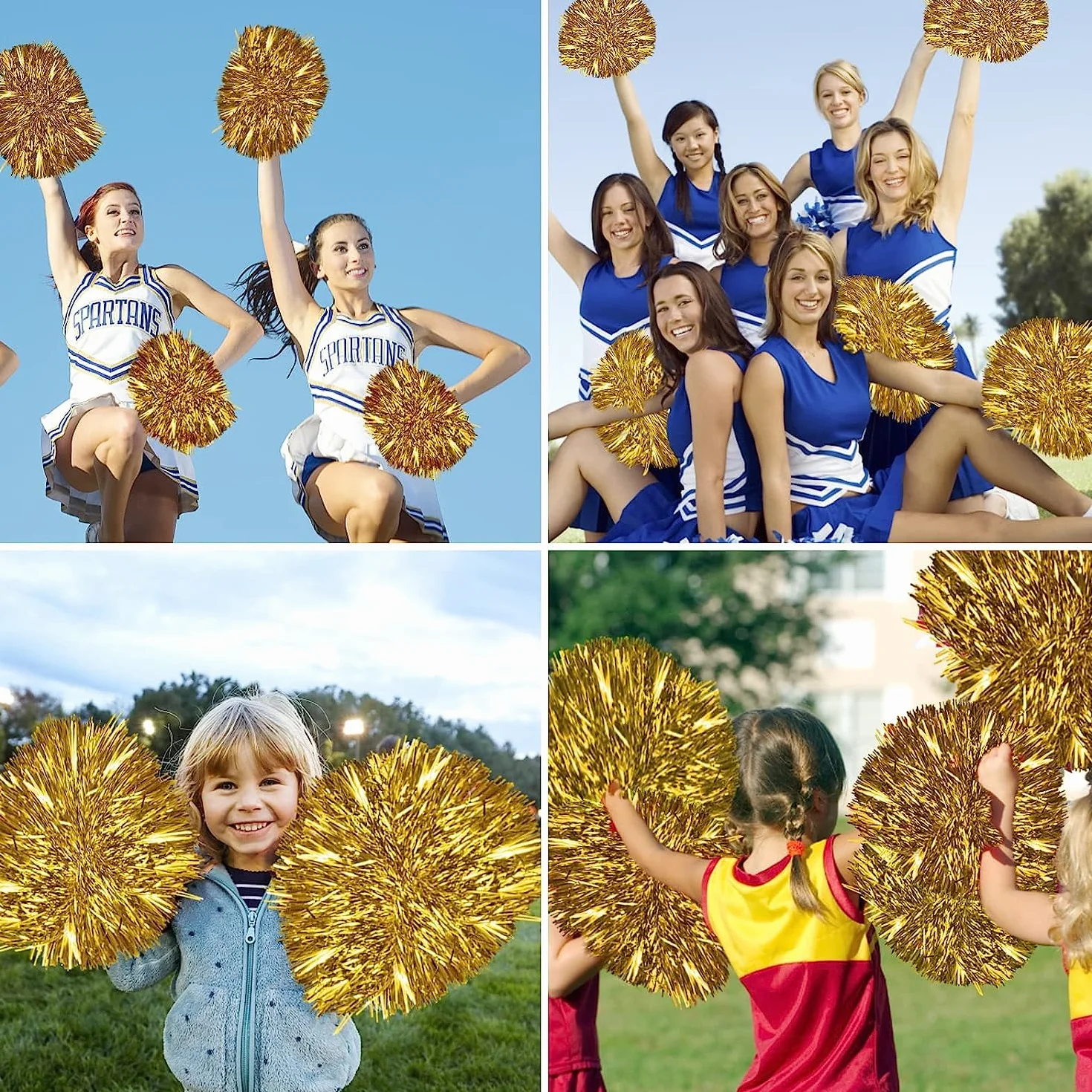 Pompom Girl Cheerleading 12PCS Pompon Cheerleader Poms Sport Foil avec Poignée
