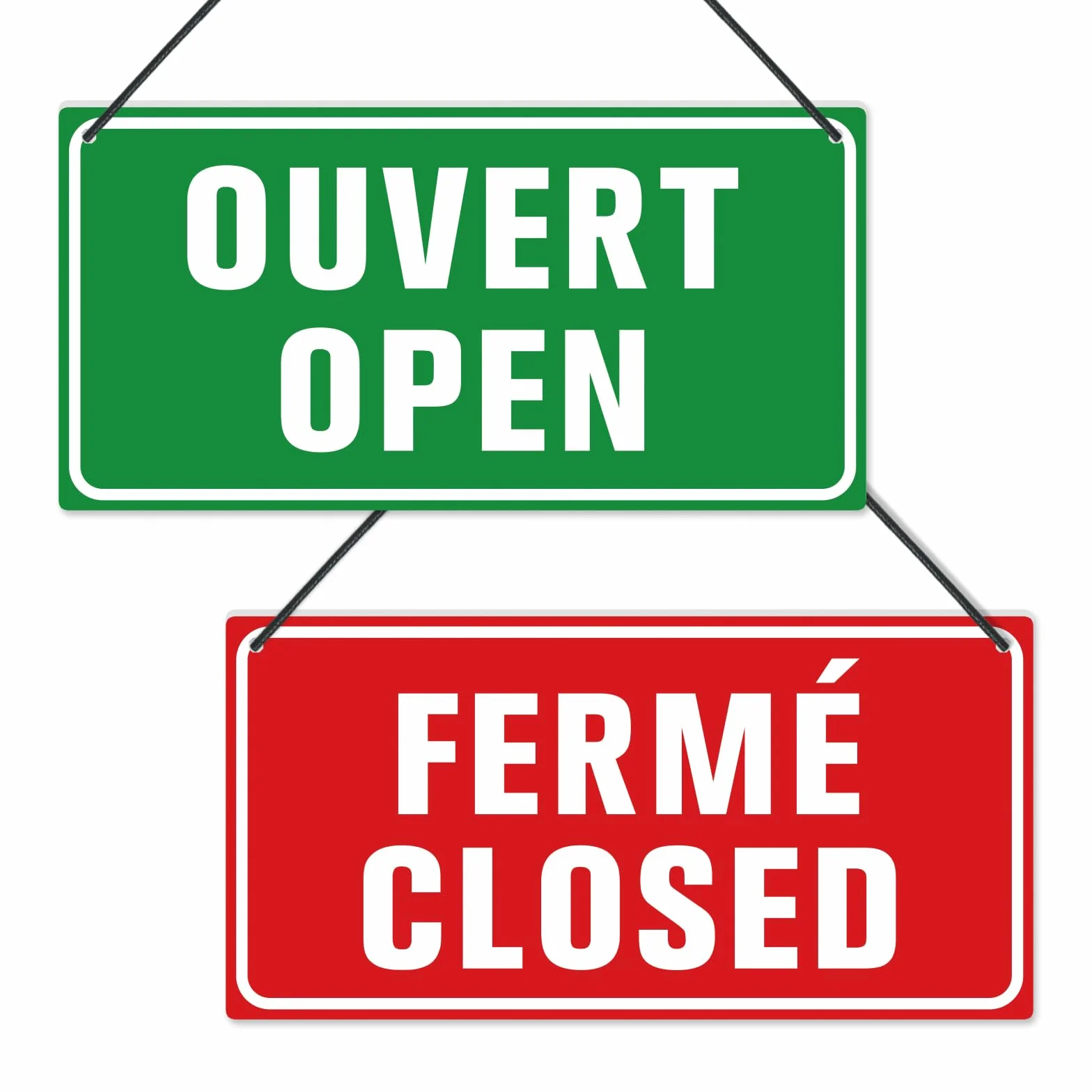 Panneau Ouvert/Fermé Recto-Verso en PVC, Plaque de Porte Bilingue Anglais Français, Enseigne de Boutique