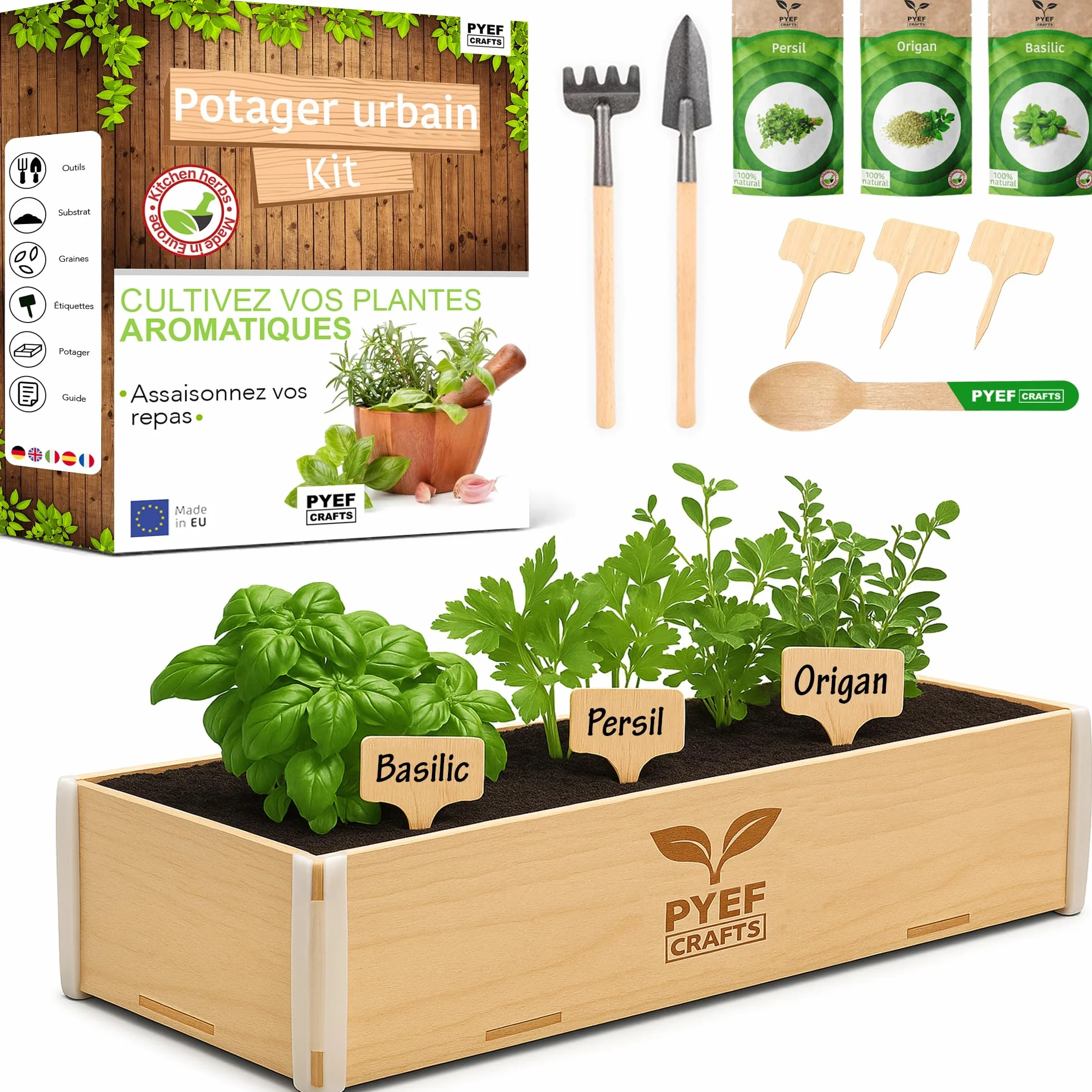 Kit Potager d'Intérieur Herbes Aromatiques Jardinage Adulte Plantes Persil Basilic Origan Coriandre